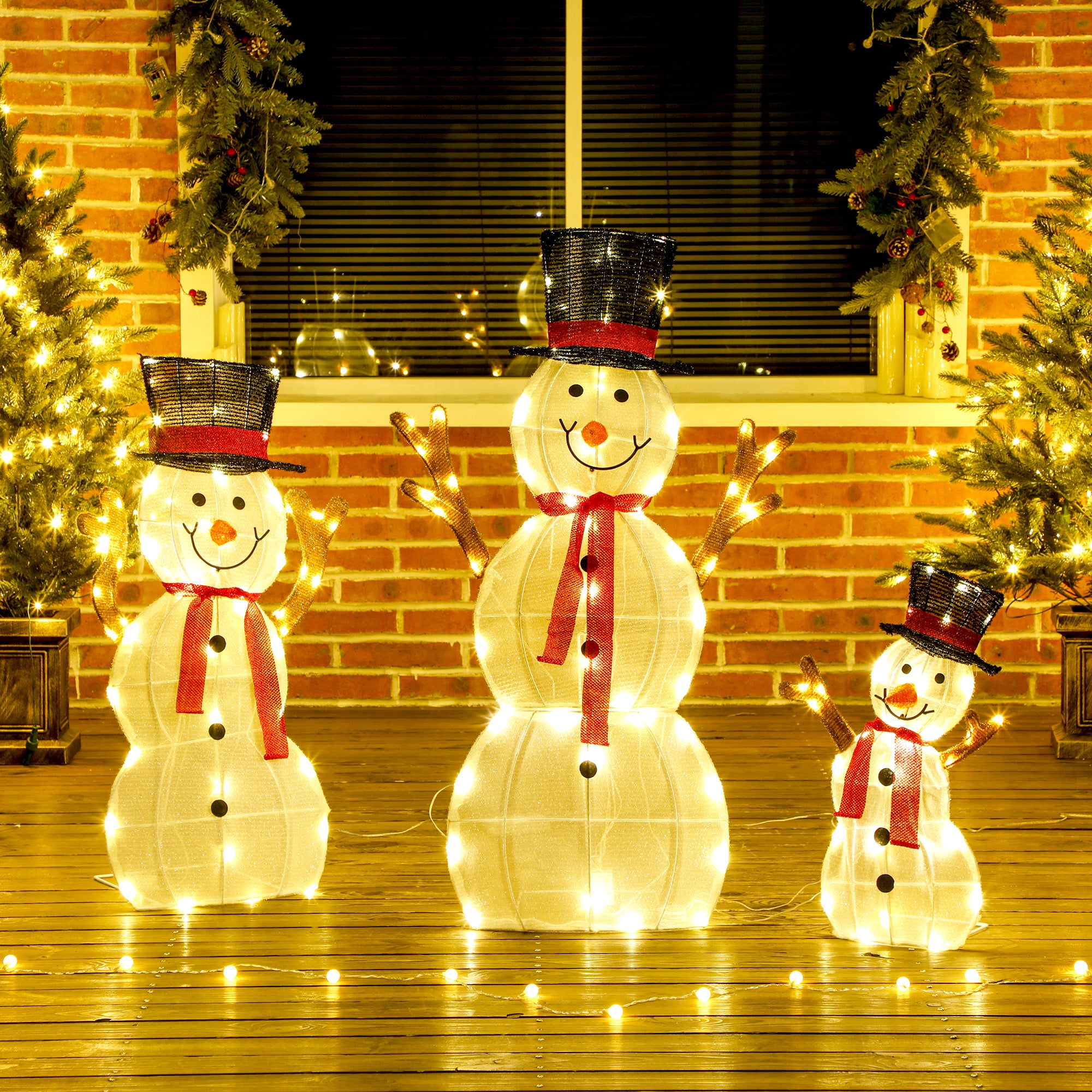 4goodz kerstfiguur Set van Sneeuwmannen met verlichting 148 LED - wit