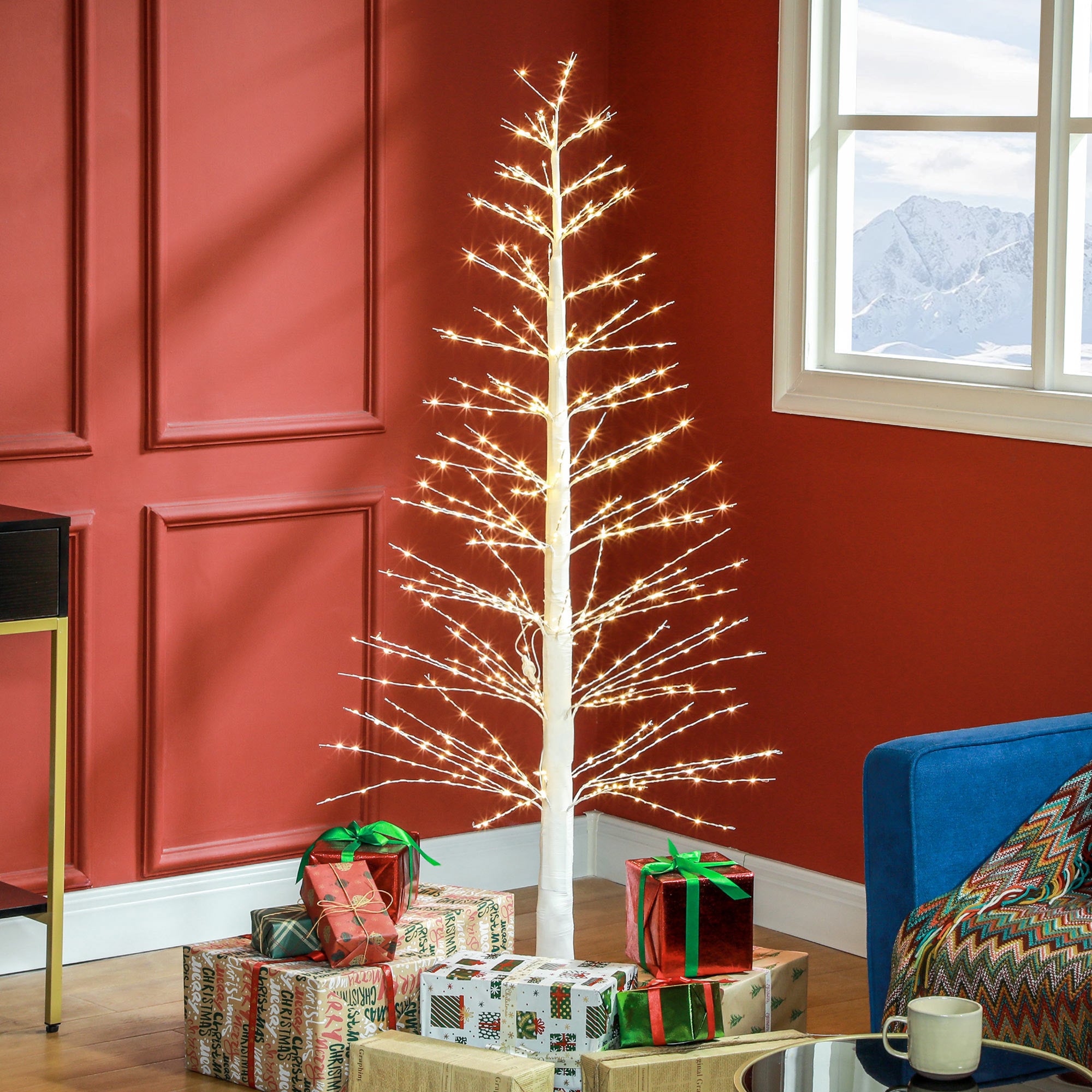 Homcom Kunstkerstboom abstract met LED-verlichting - 150 cm hoog - Wit