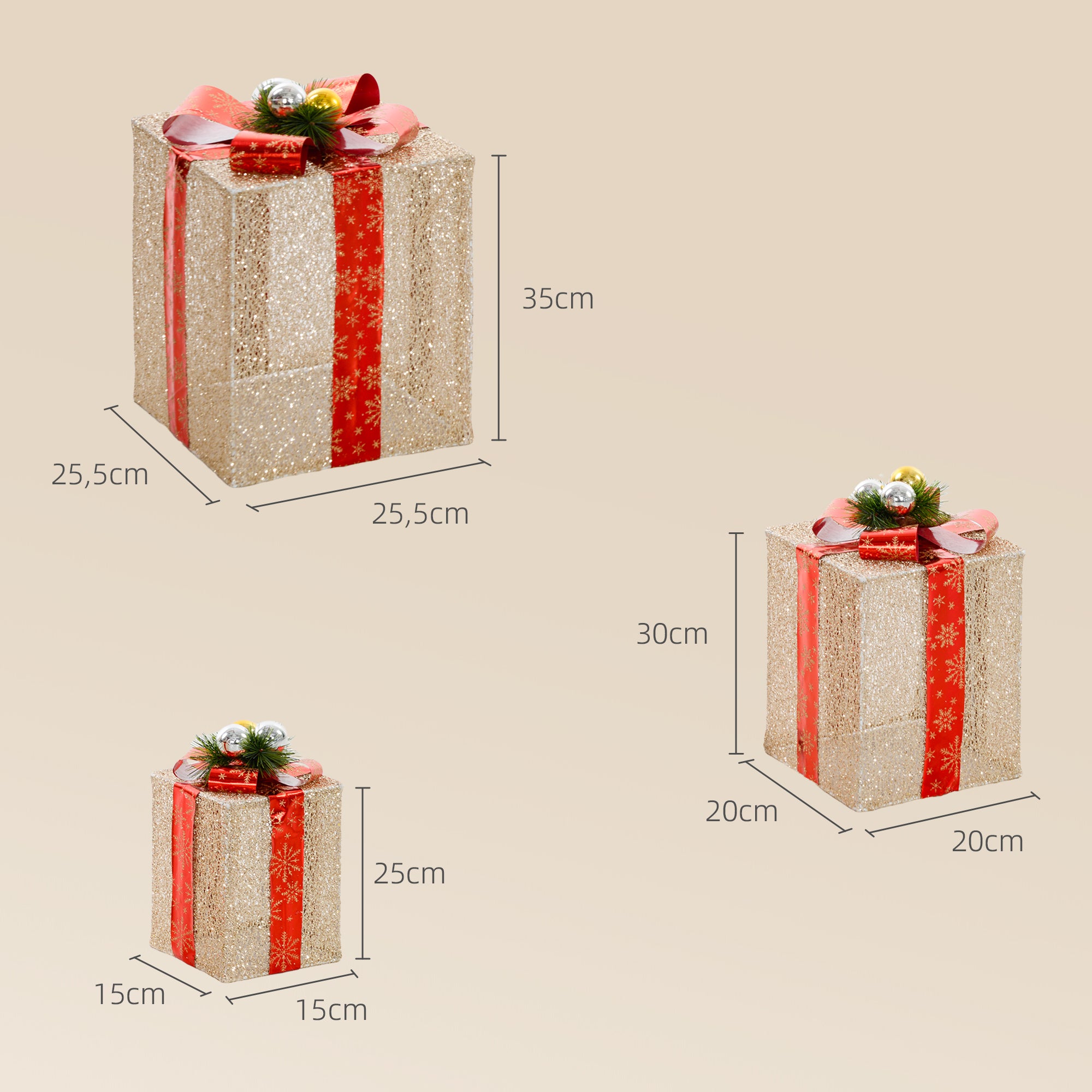 4goodz set 3st Kerstfiguur Verlichte Cadeauset met 58 LED