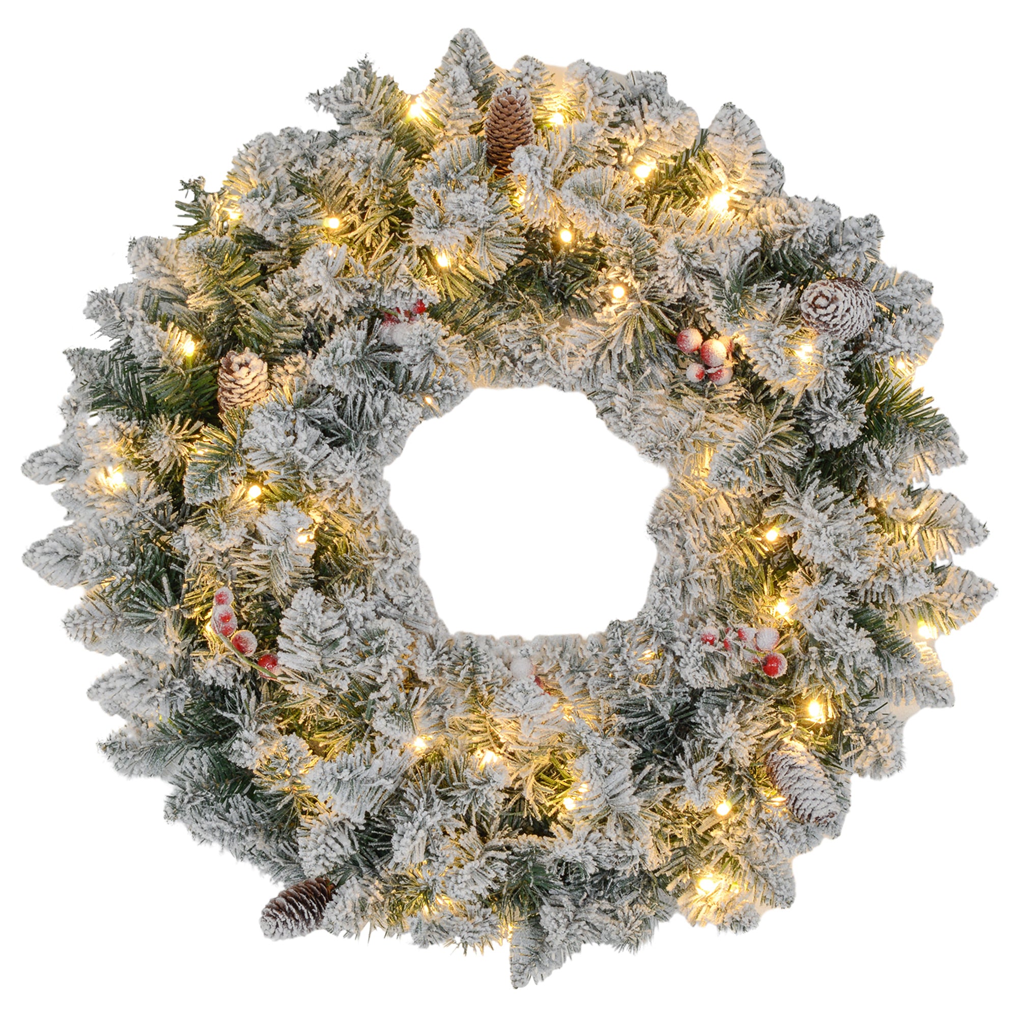 Homcom Kerstkrans met LED-verlichting, rode bessen 60 cm doorsnede