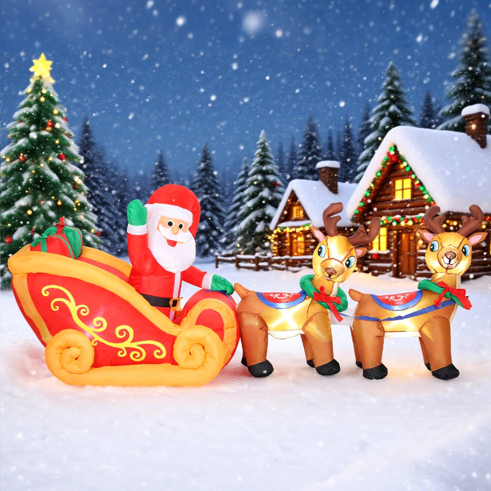 4goodz Opblaasbare Kerstman met slee en rendieren met LED-verlichting