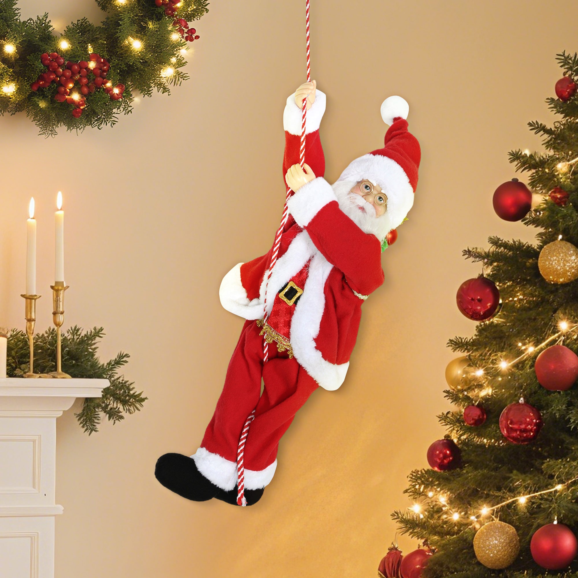 Homcom Zingende en Klimmende Kerstman met Touw - Geluidsfunctie - Binnengebruik