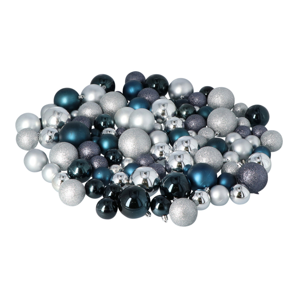 4seasonz® Kunststof Kerstballen set 120 ballen plastic - Zilver/Donkerblauw