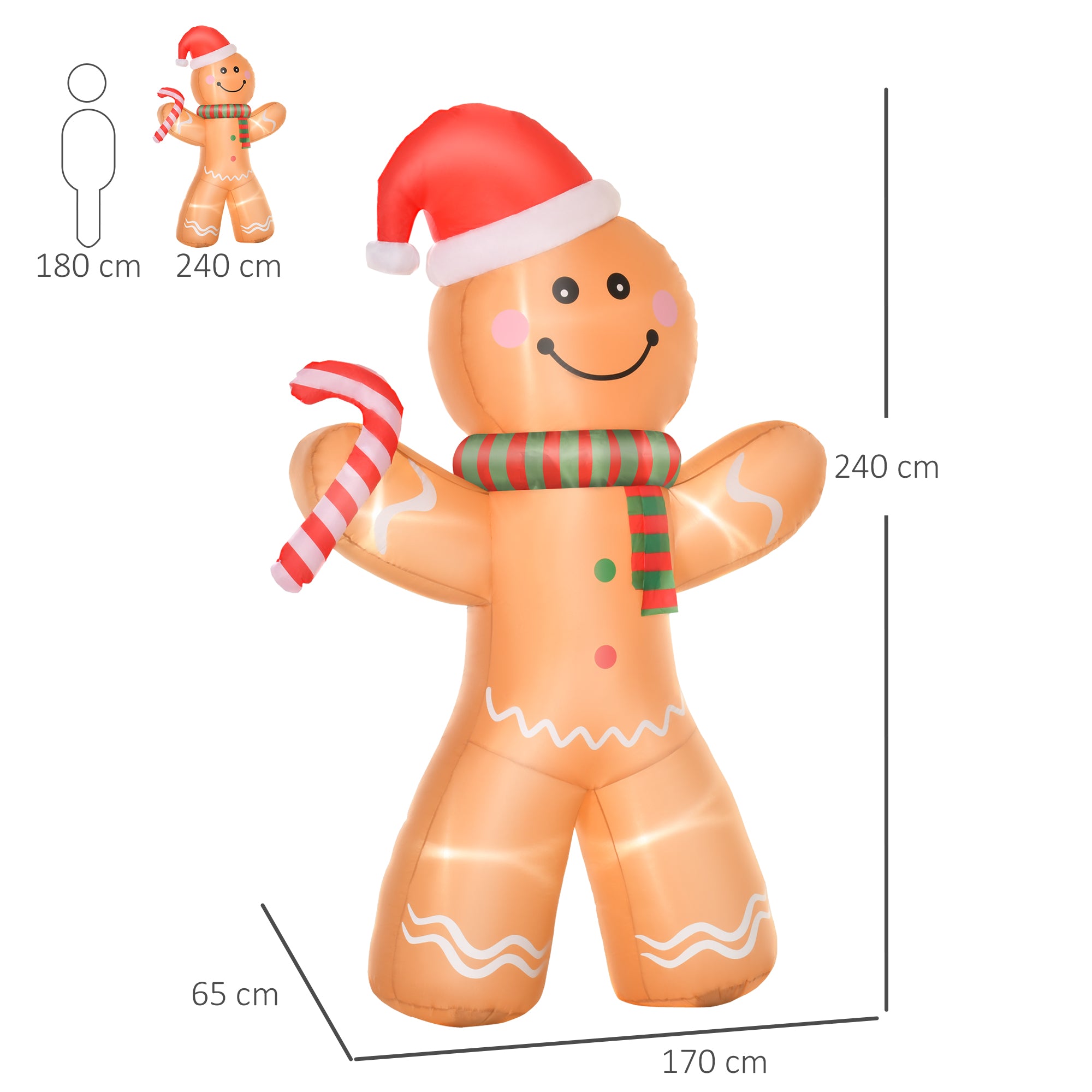 Opblaasbare Kerstfiguur Opblaasbare Peperkoekman met LED licht - 240 cm