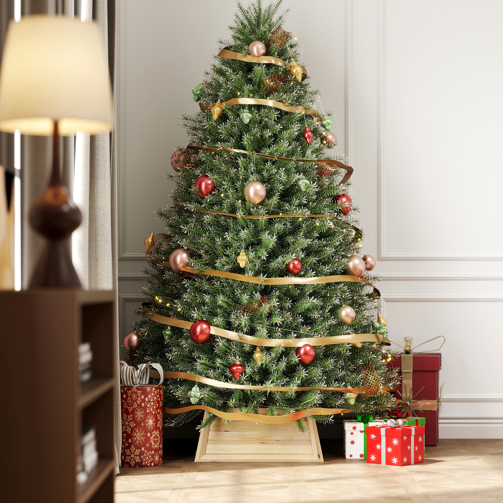 Homcom Kerstboomrok 65 x 65 cm - Kerstboommand van vurenhout - Bruin