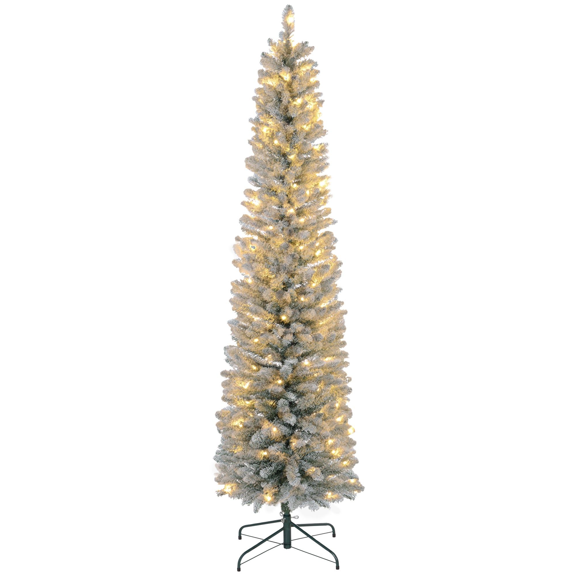 Homcom Kerstboom met Sneeuw met LED Verlichting Ø57 - 210 cm - Metalen voet