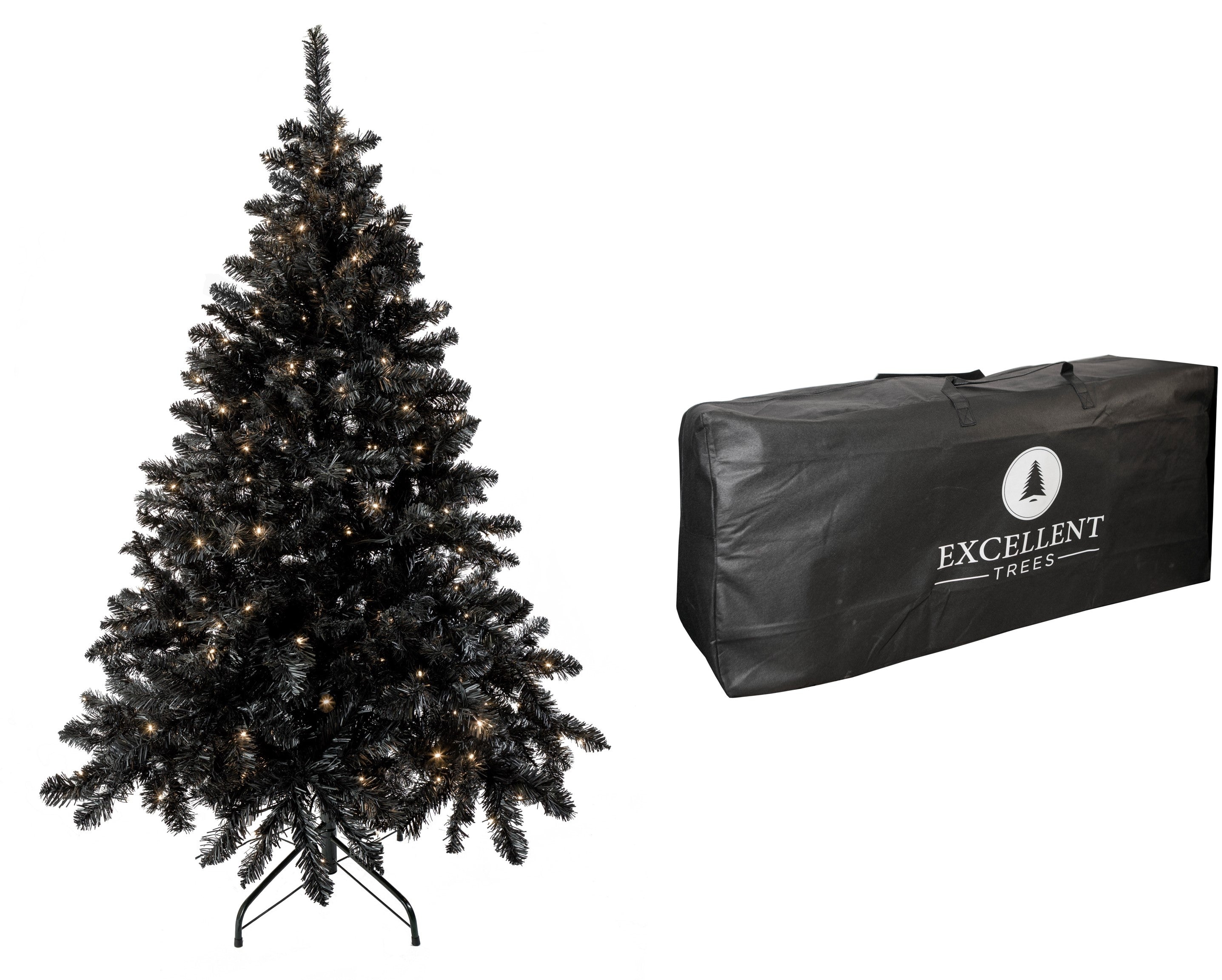Excellent Trees® Stavanger Black 180 cm Zwarte Kerstboom met Verlichting  - nu met Opbergtas t.w.v. € 27.50