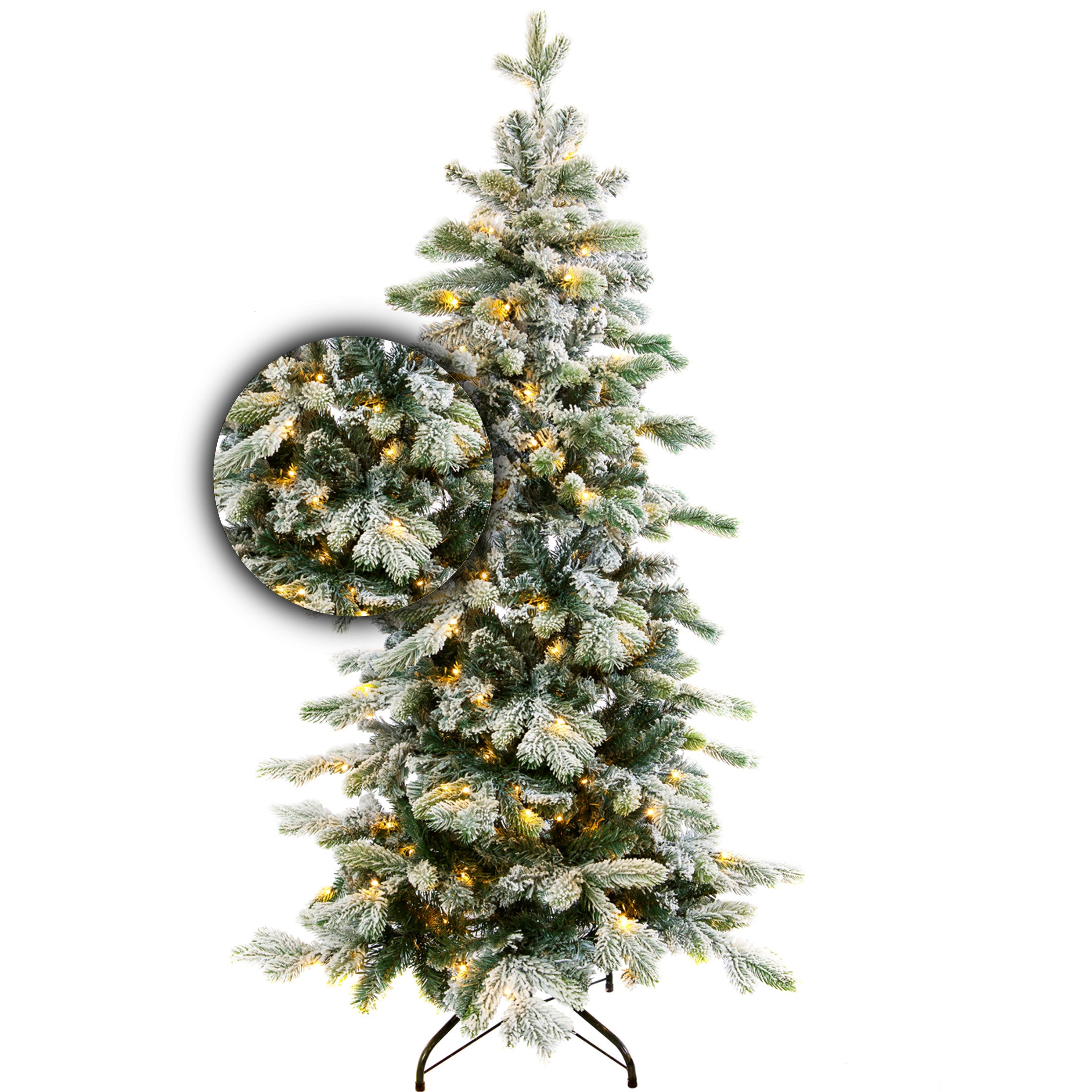 Excellent Trees® LED Varberg Smalle Witte Kerstboom met Sneeuw en Verlichting 150 cm -  ⌀86cm - ↕150cm