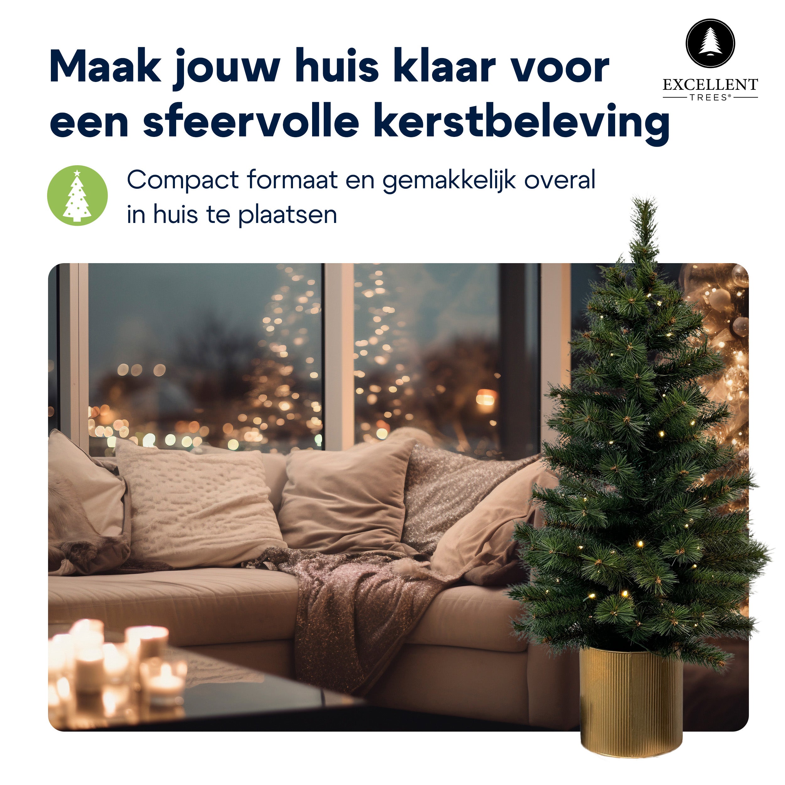 Kerstboom Excellent Trees® Husby 90 cm in Pot met 80 LED lampjes op batterijen - Kunstkerstboom LED verlichting - Hoogwaardig naald PVC
