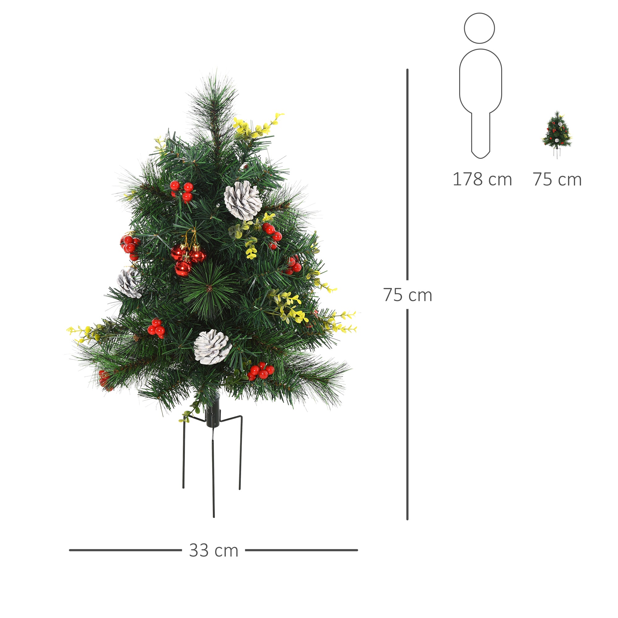 Homcom Set van 2x Mini Kerstboom met LED-verlichting en Decoratie 57 cm