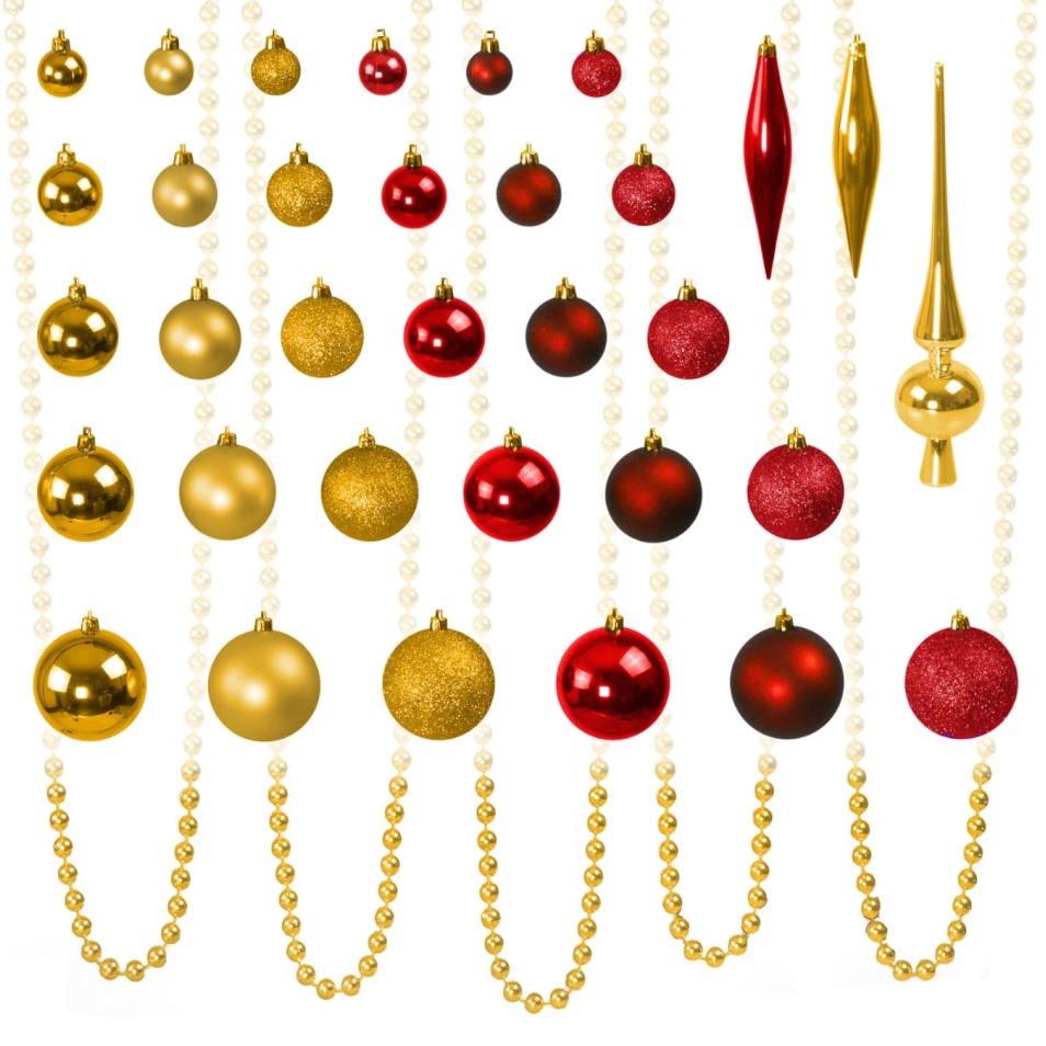 4seasonz® Kerstballen Set 130 Ballen met Piek & Slinger - Goud-Bordeaux