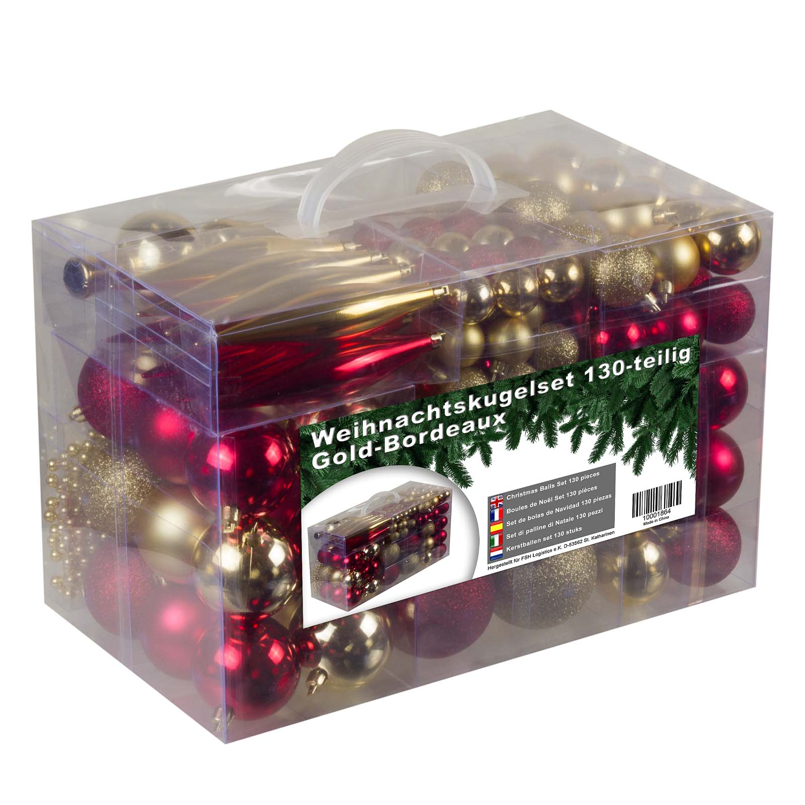 Kerstballen Set 130 Ballen met Piek &amp; Slinger - Goud-Bordeaux