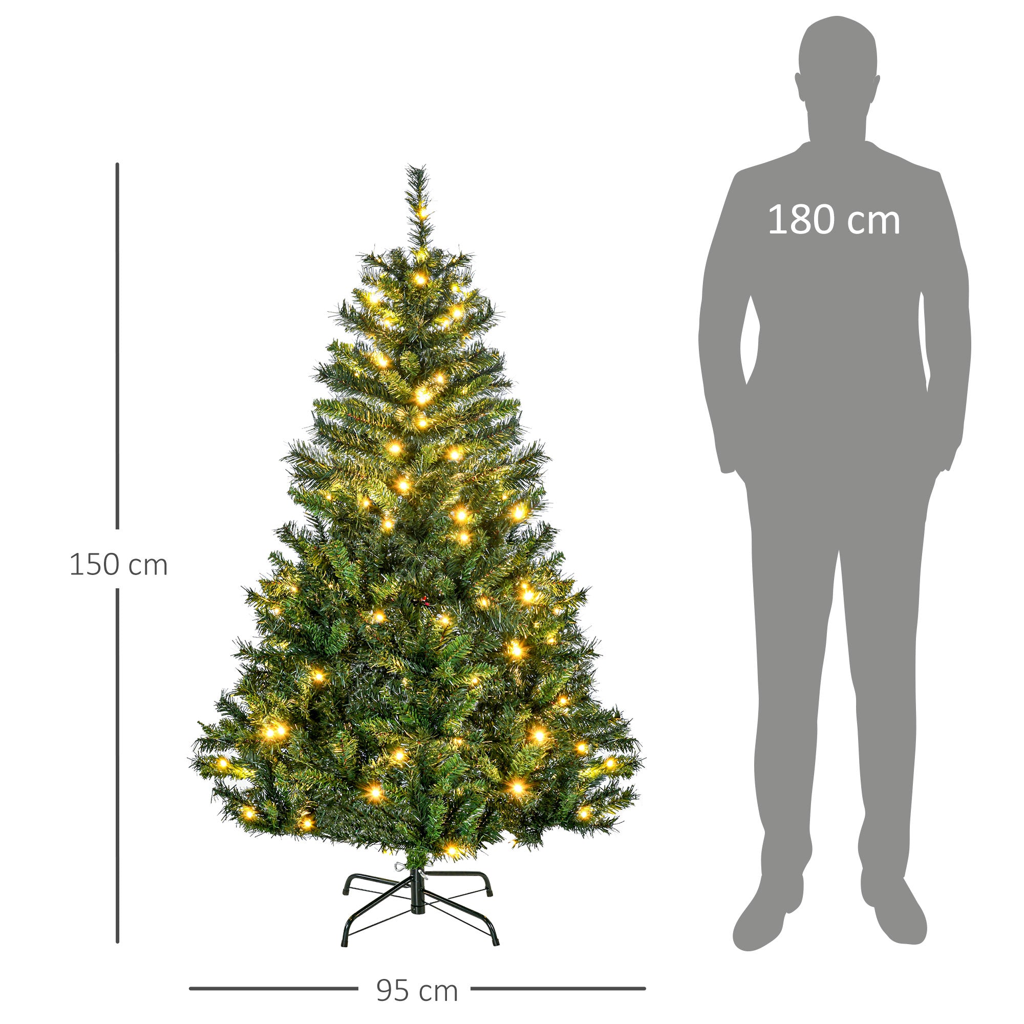Homcom Kunstkerstboom Kant-en-Klaar met Decoratie en Verlichting 150 cm