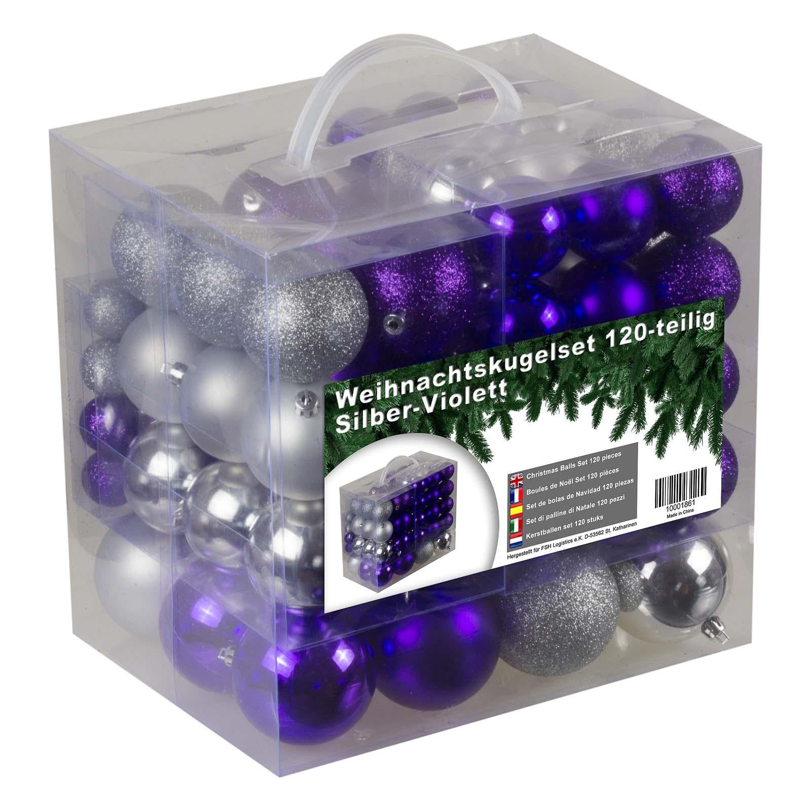 4seasonz® Kunststof Kerstballen set 120 ballen - plastic - Zilver/Paars