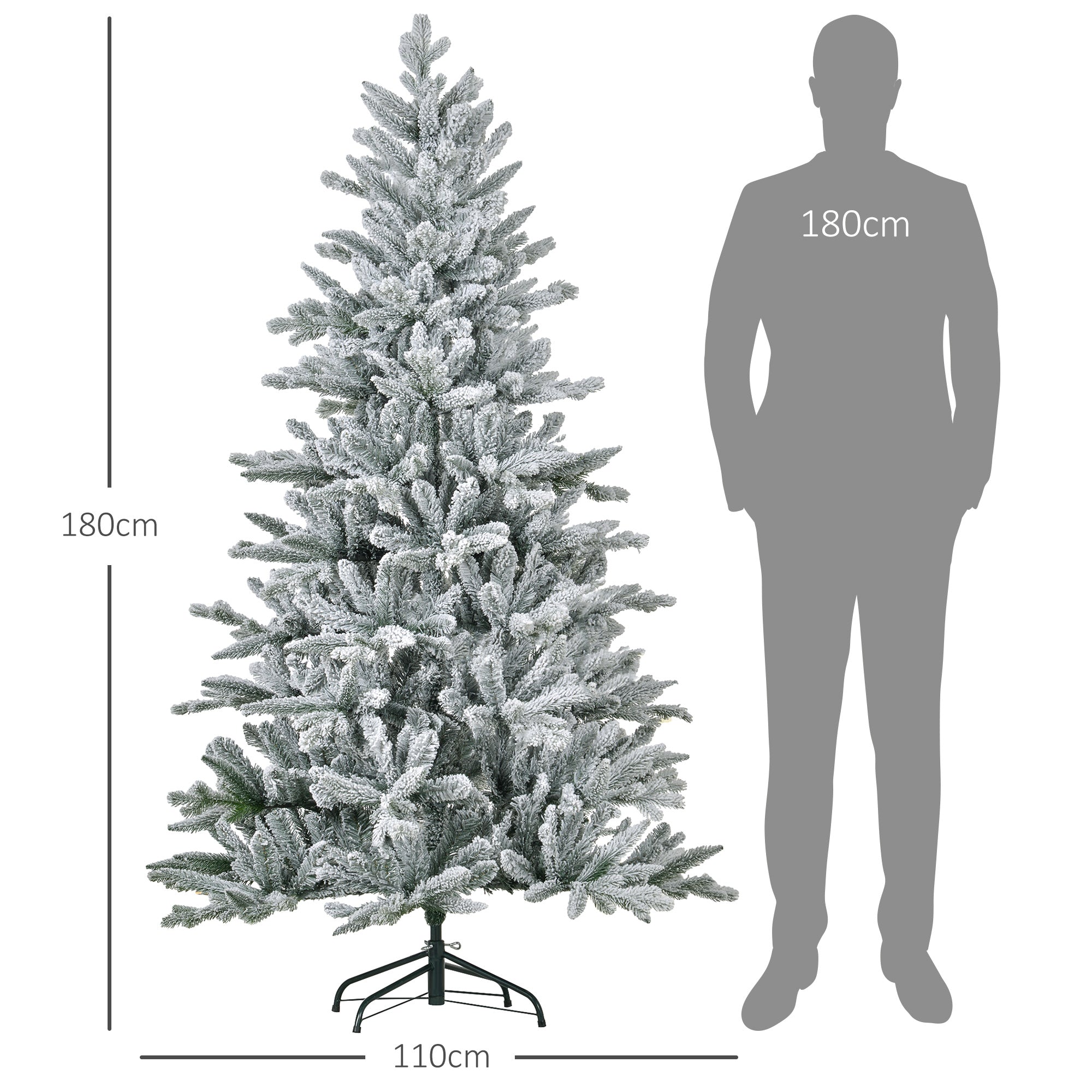 Homcom Kerstboom 180 cm met Sneeuw - Metalen standaard - Wit