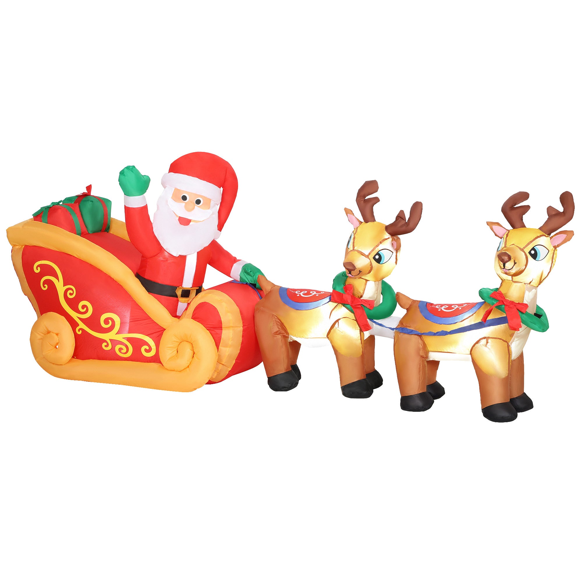 4goodz Opblaasbare Kerstman met slee en rendieren met LED-verlichting