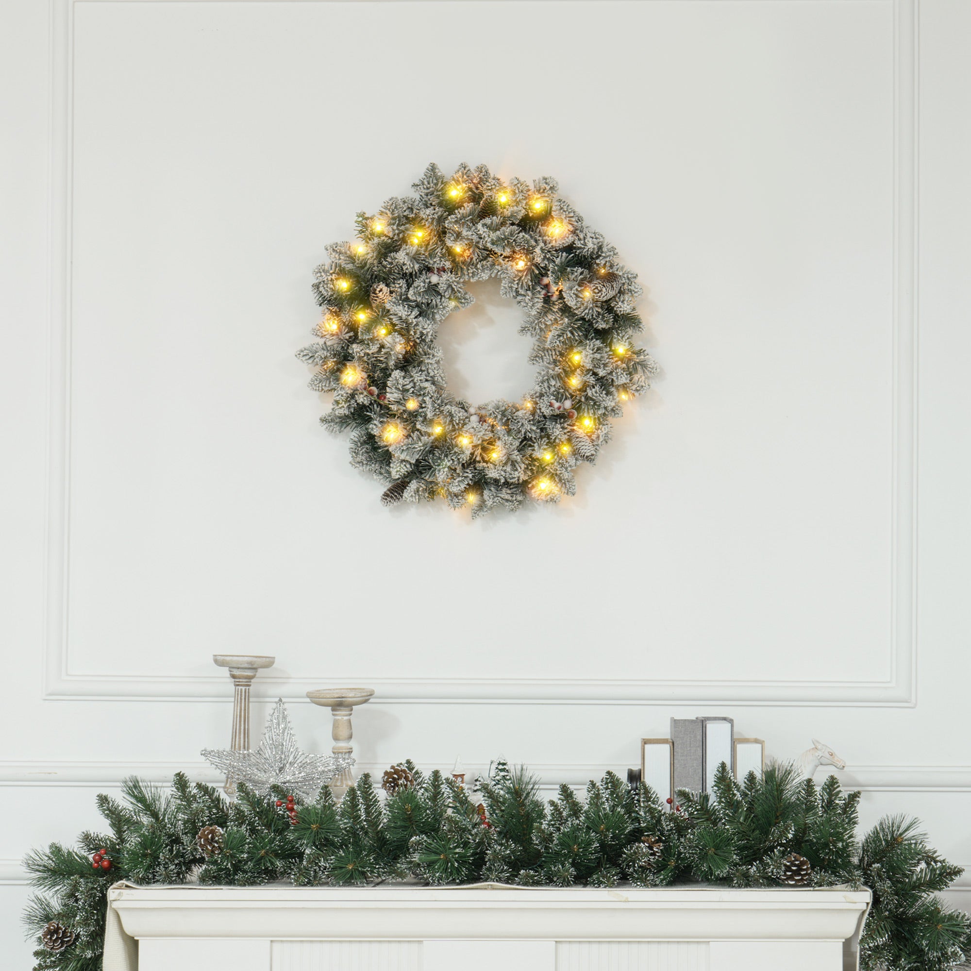 Homcom Kerstkrans met LED-verlichting, rode bessen 60 cm doorsnede