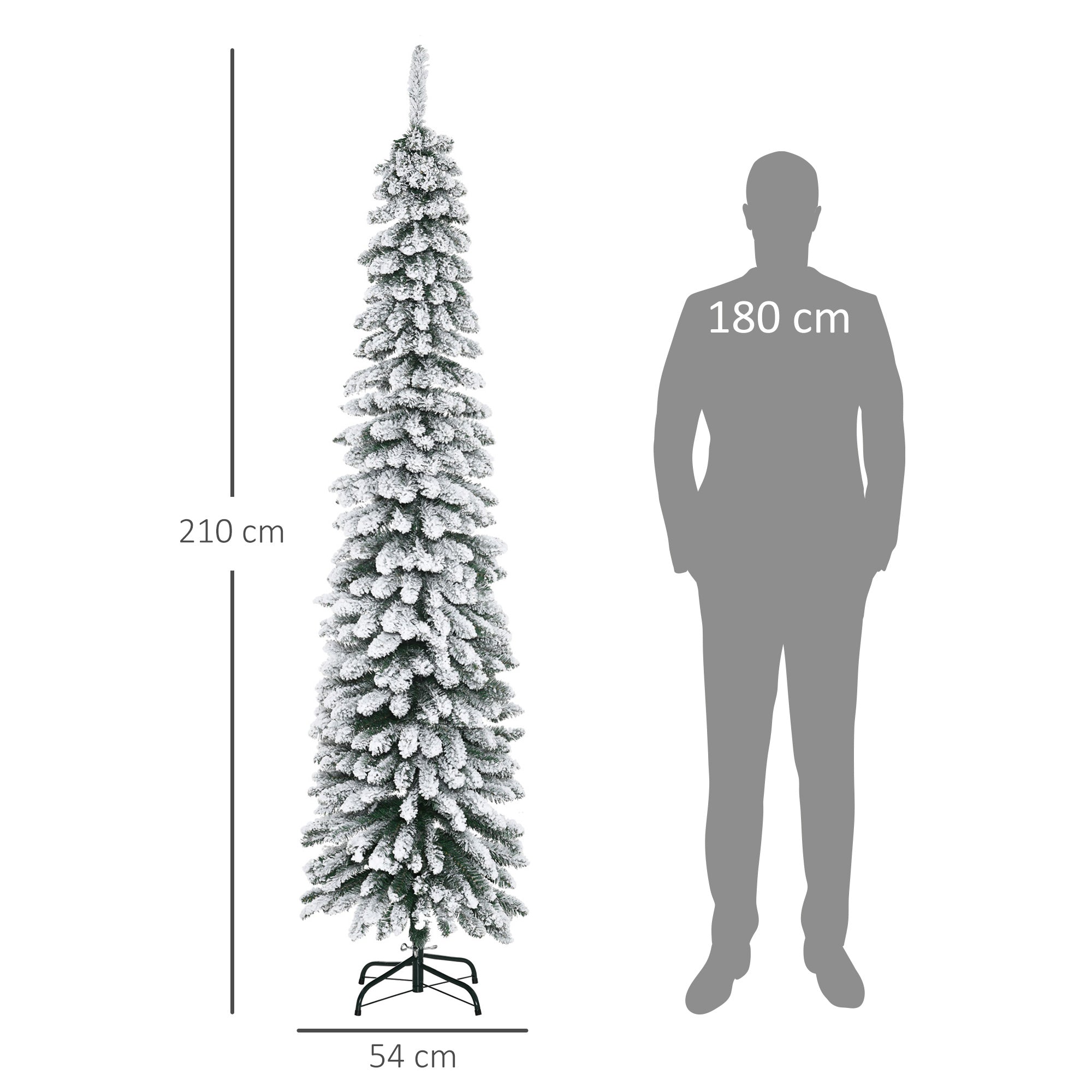 Homcom Kerstboom Smal met Sneeuw - incl. standaard 210 cm - Wit/Groen