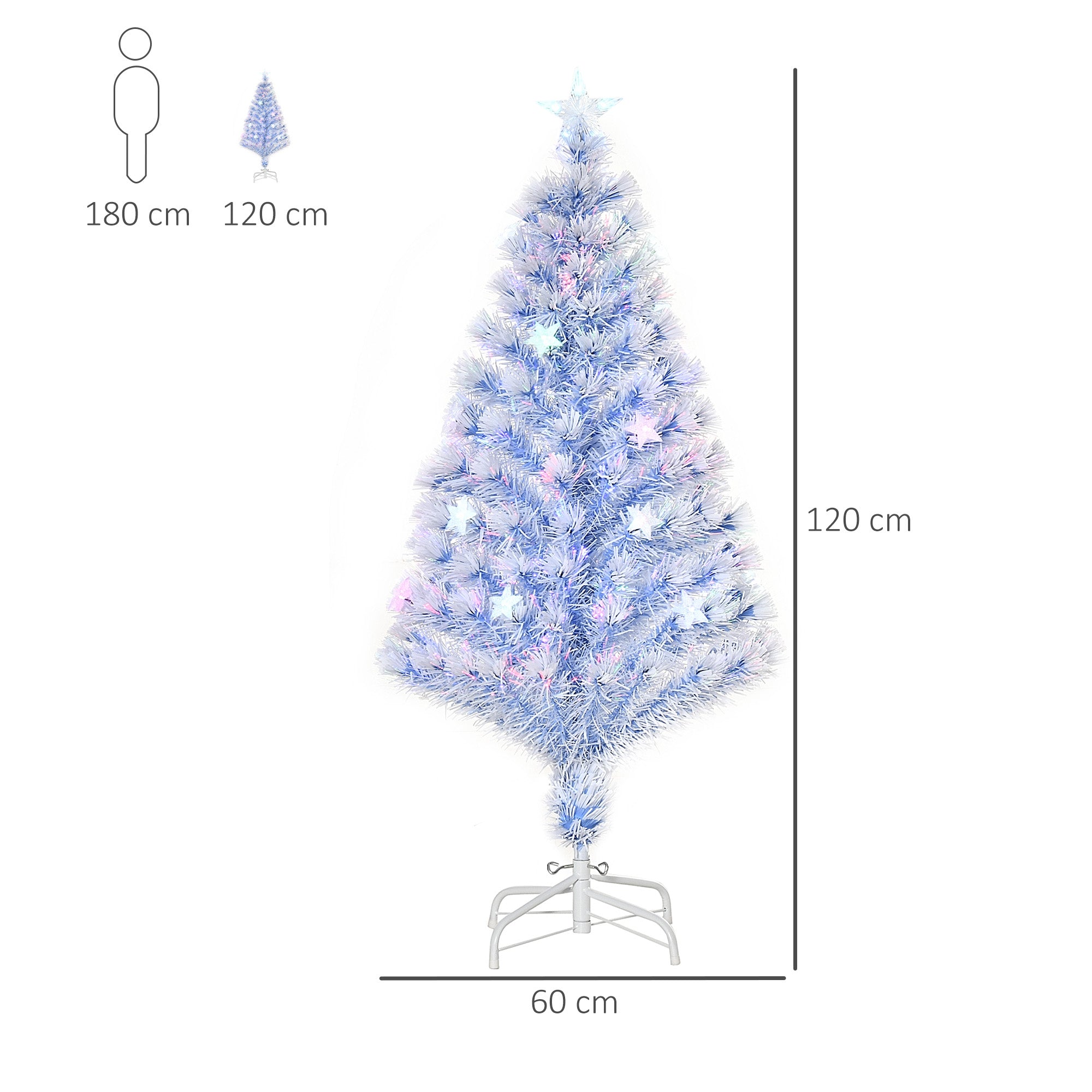 Homcom Kunstkerstboom multi-fiberoptiek met 3 kleuren LED-lampjes 120 cm - Wit/Blauw