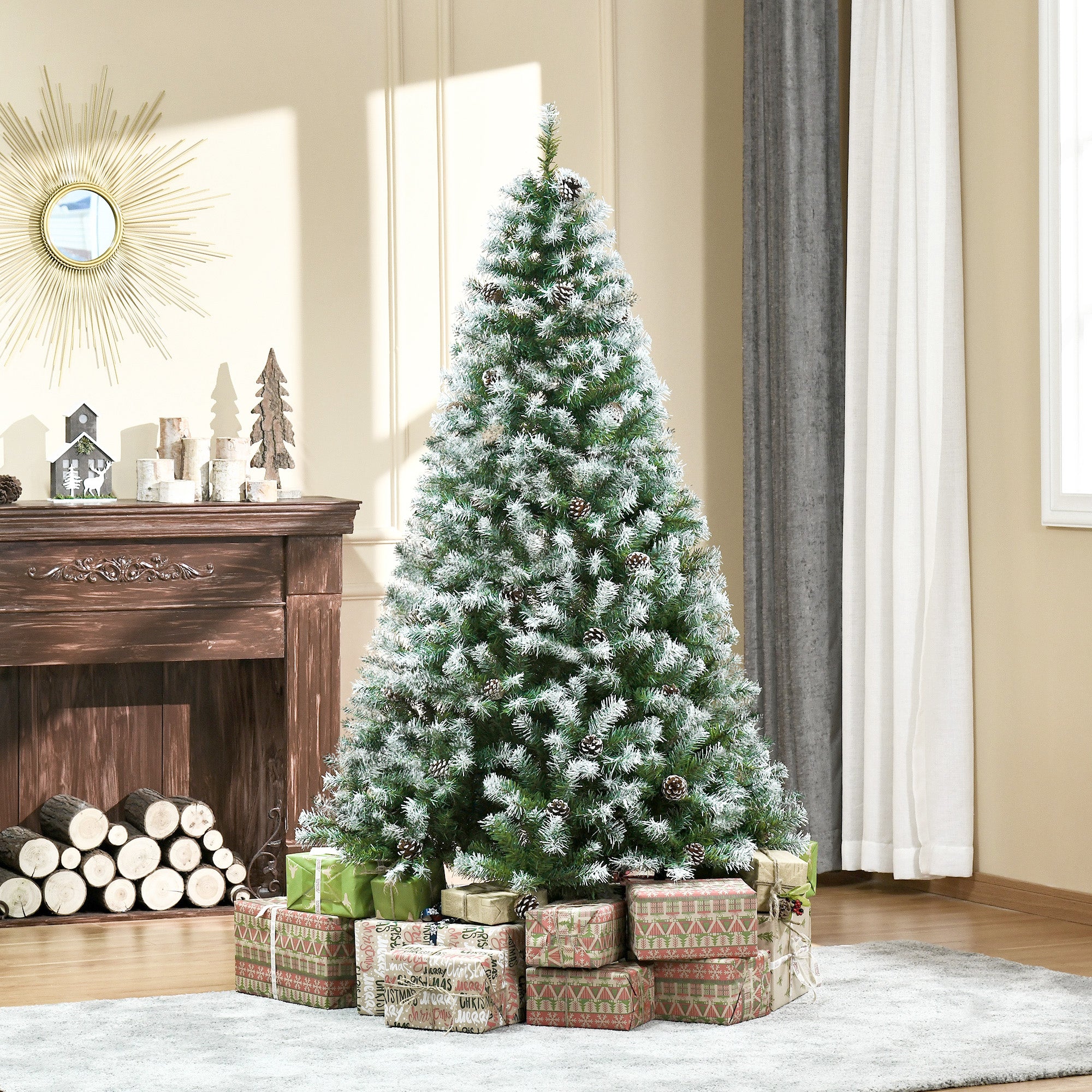 Homcom Kunstkerstboom 800 takken 61 dennenappels sneeuwtoppen- 180 cm