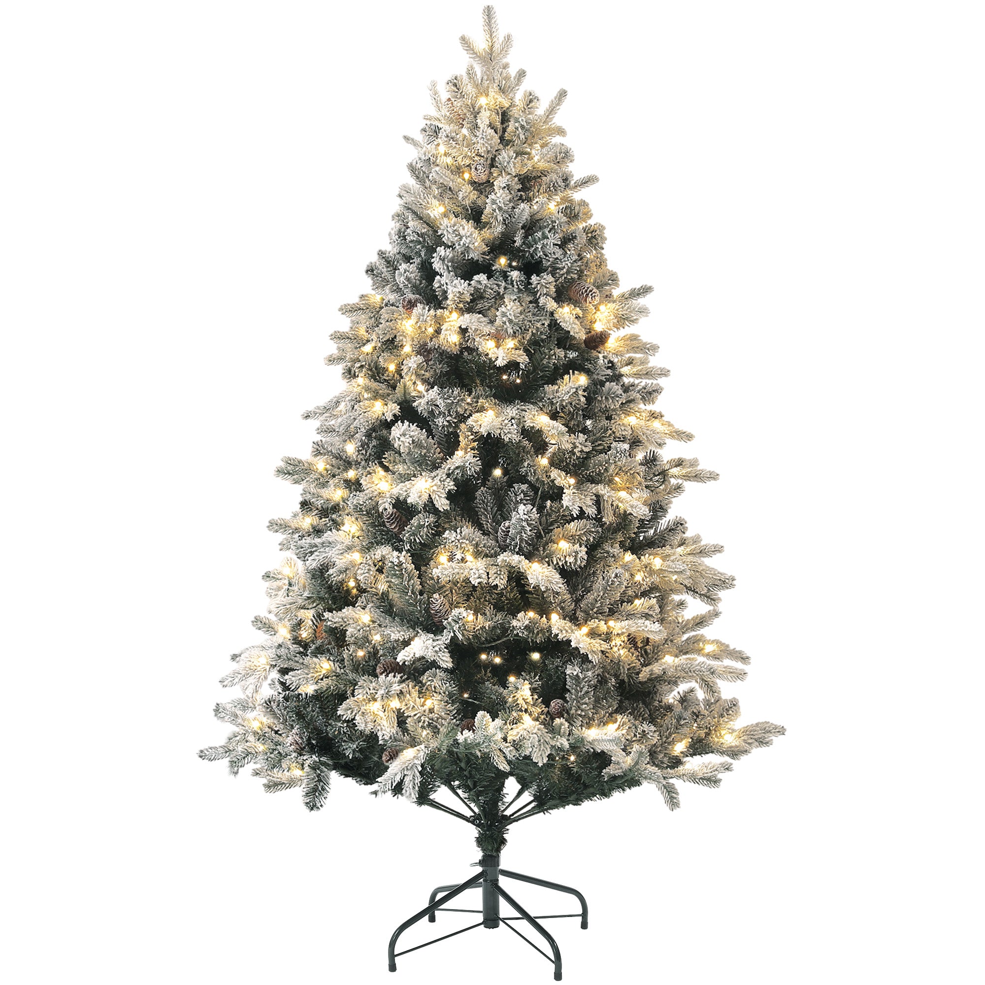 Homcom Kerstboom met Sneeuw met LED Verlichting Ø116 - 180 cm - Metalen voet