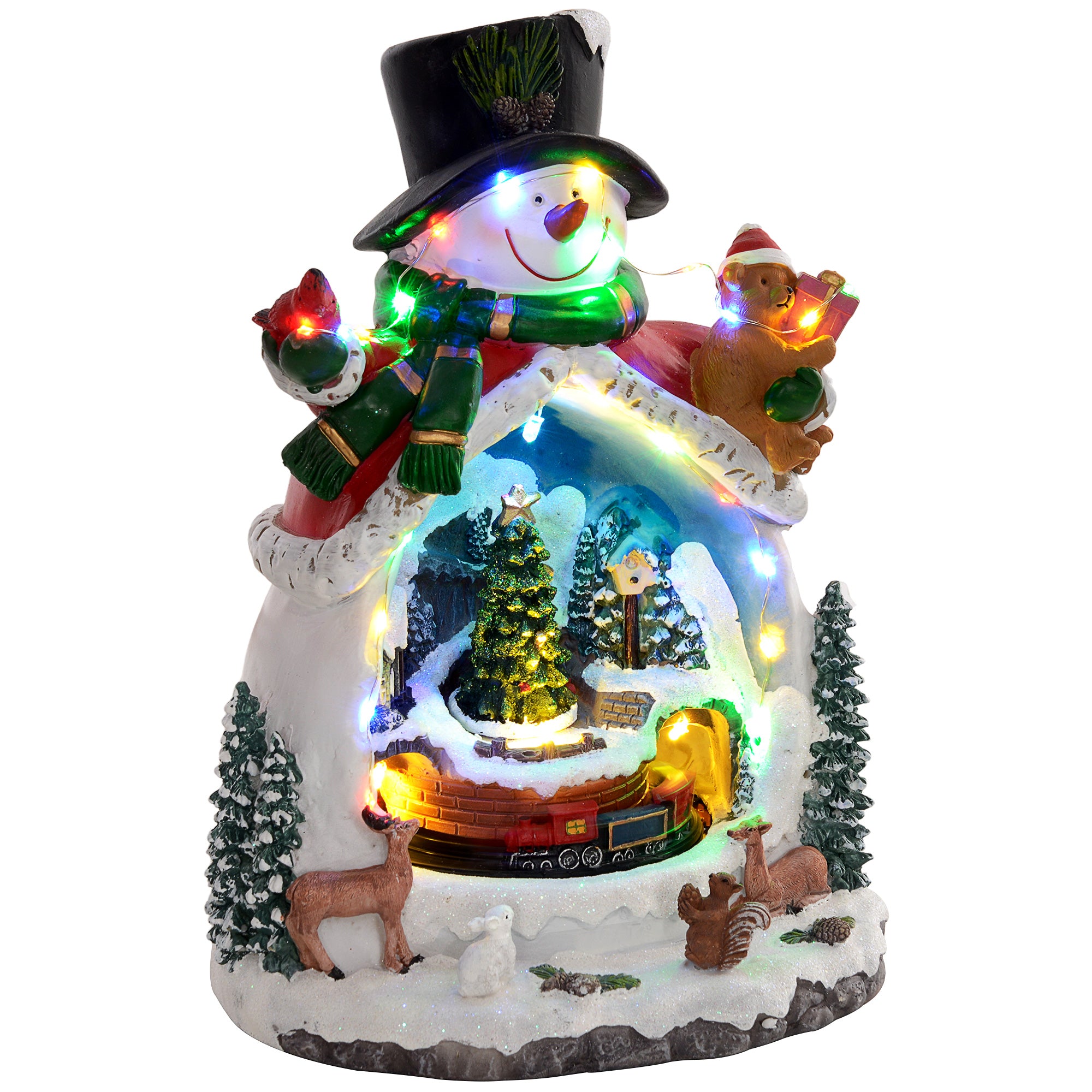 4goodz Kerstdorp in Sneeuwpopvorm met Rijdende Trein - LED-verlichting en Muziek