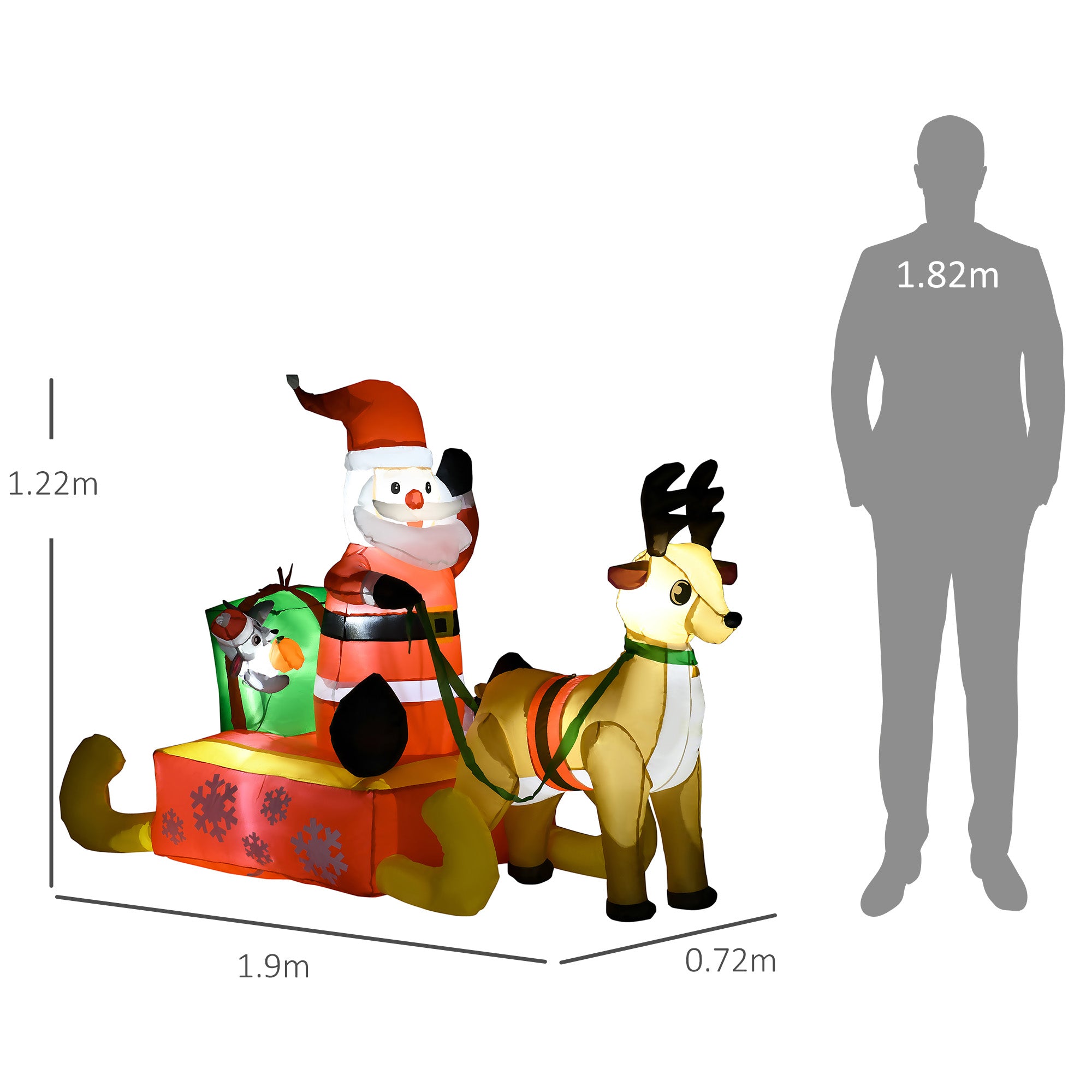 Homcom Opblaasbare Kerstman met slee en rendier met LED-verlichting