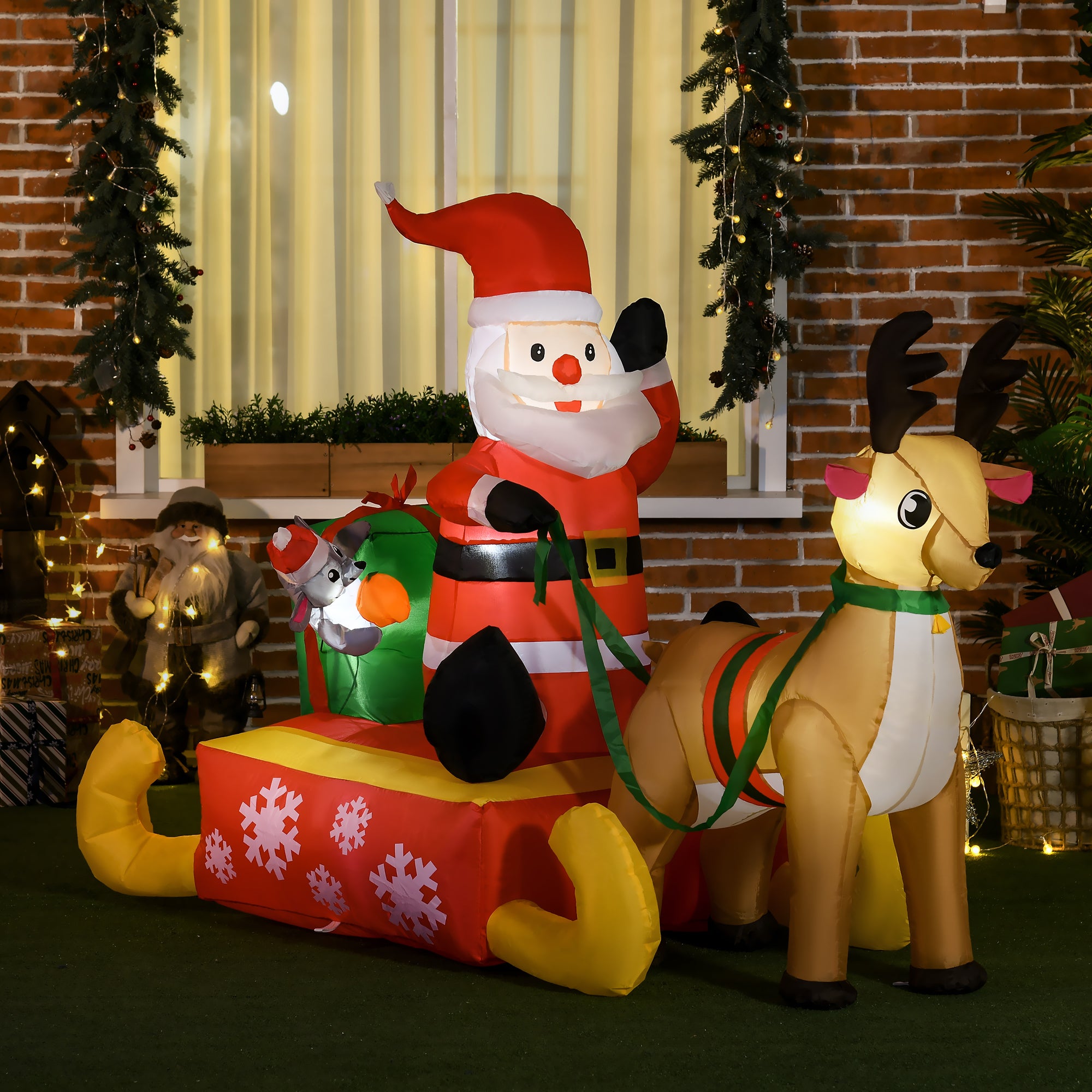Homcom Opblaasbare Kerstman met slee en rendier met LED-verlichting