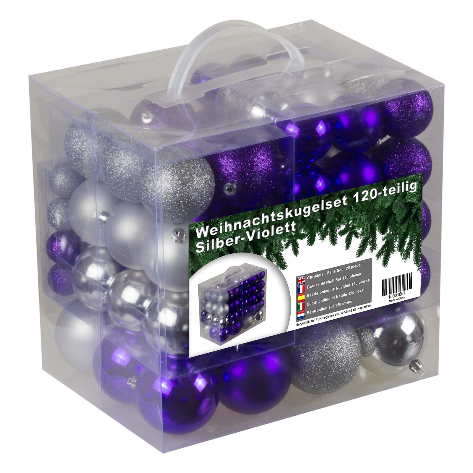 Kunststof Kerstballen set 120 ballen - binnen buiten - Zilver/Paars