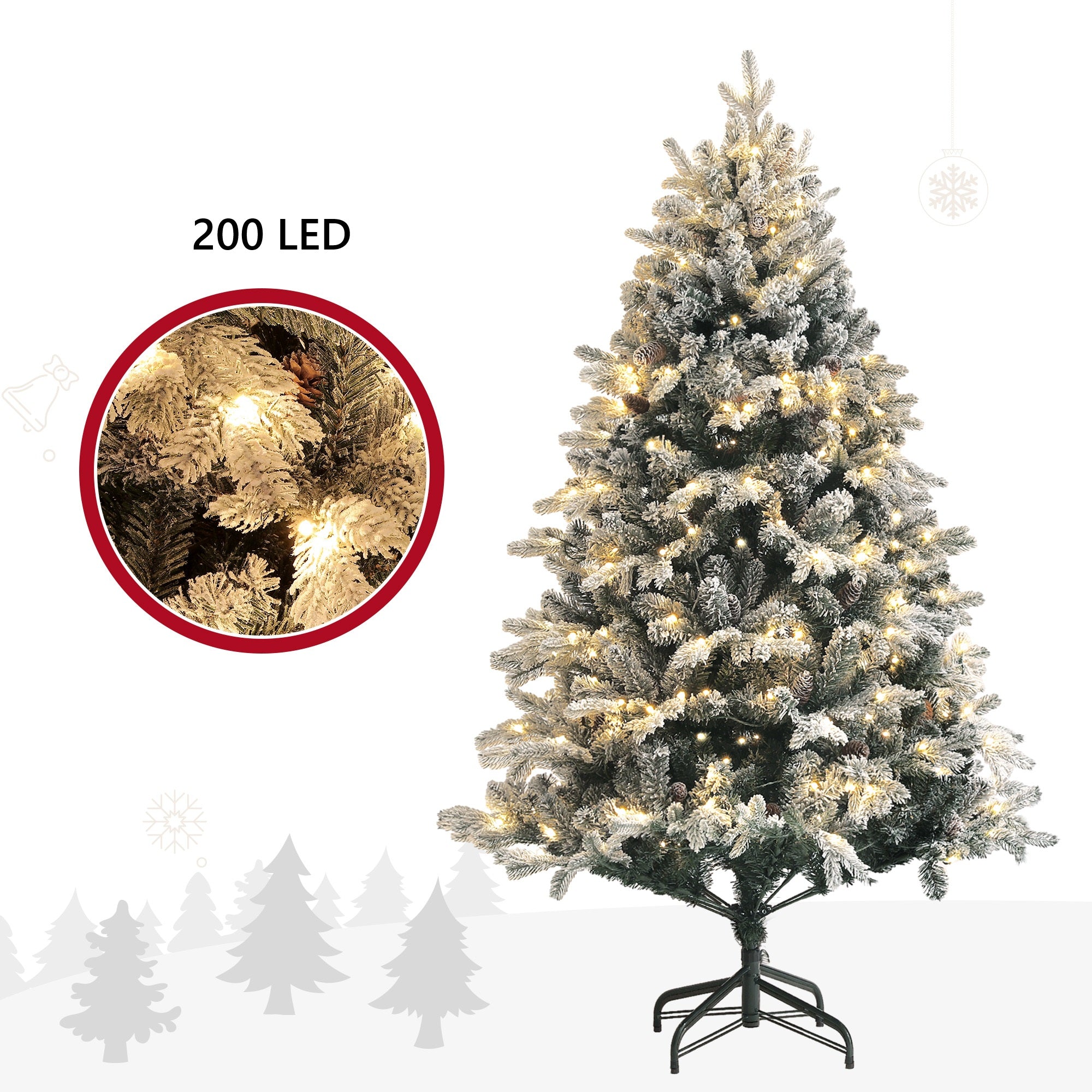 Homcom Kerstboom met Sneeuw met LED Verlichting Ø116 - 180 cm - Metalen voet