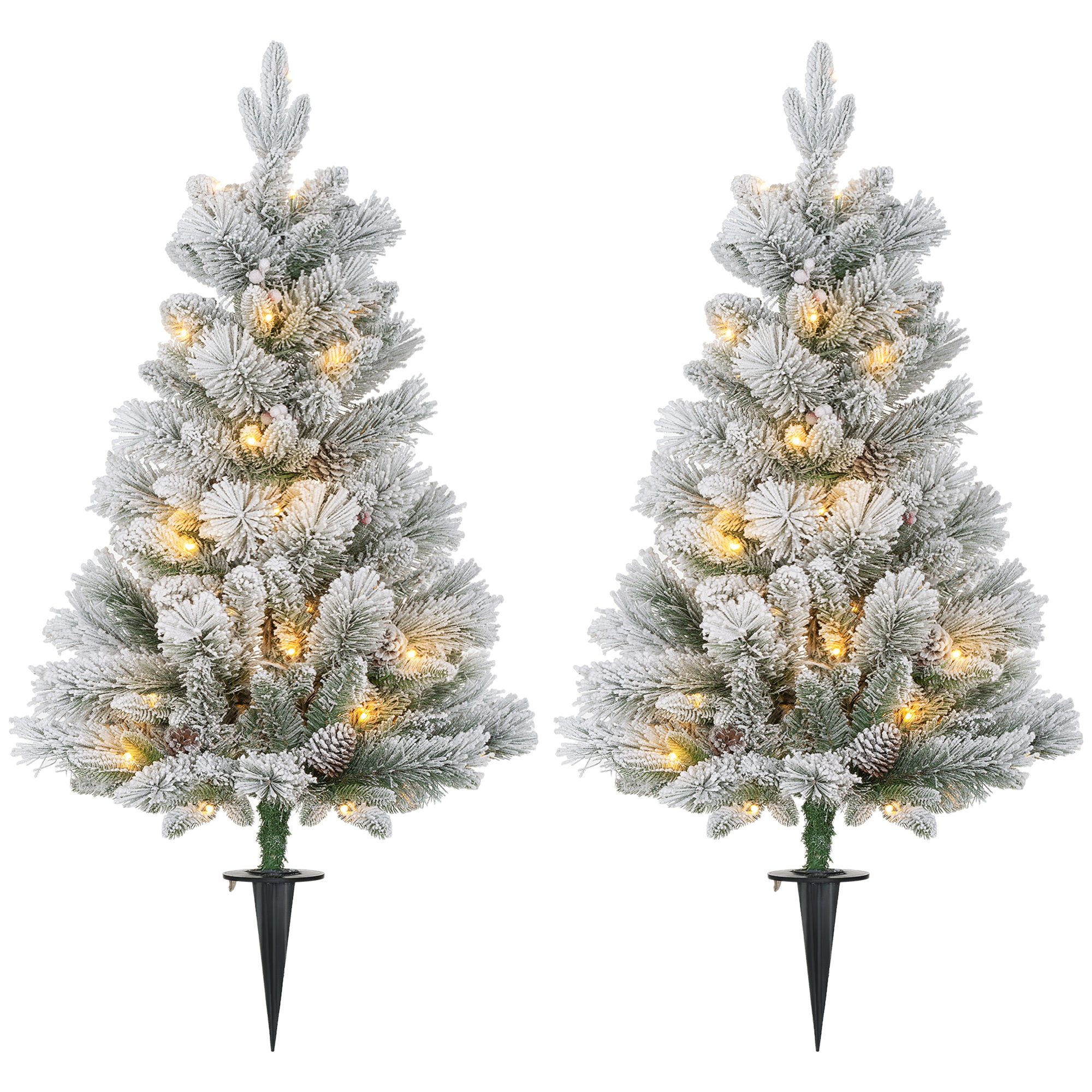 Set van 2 Homcom Kerstbomen met LED verlichting - met prikpen 107 cm