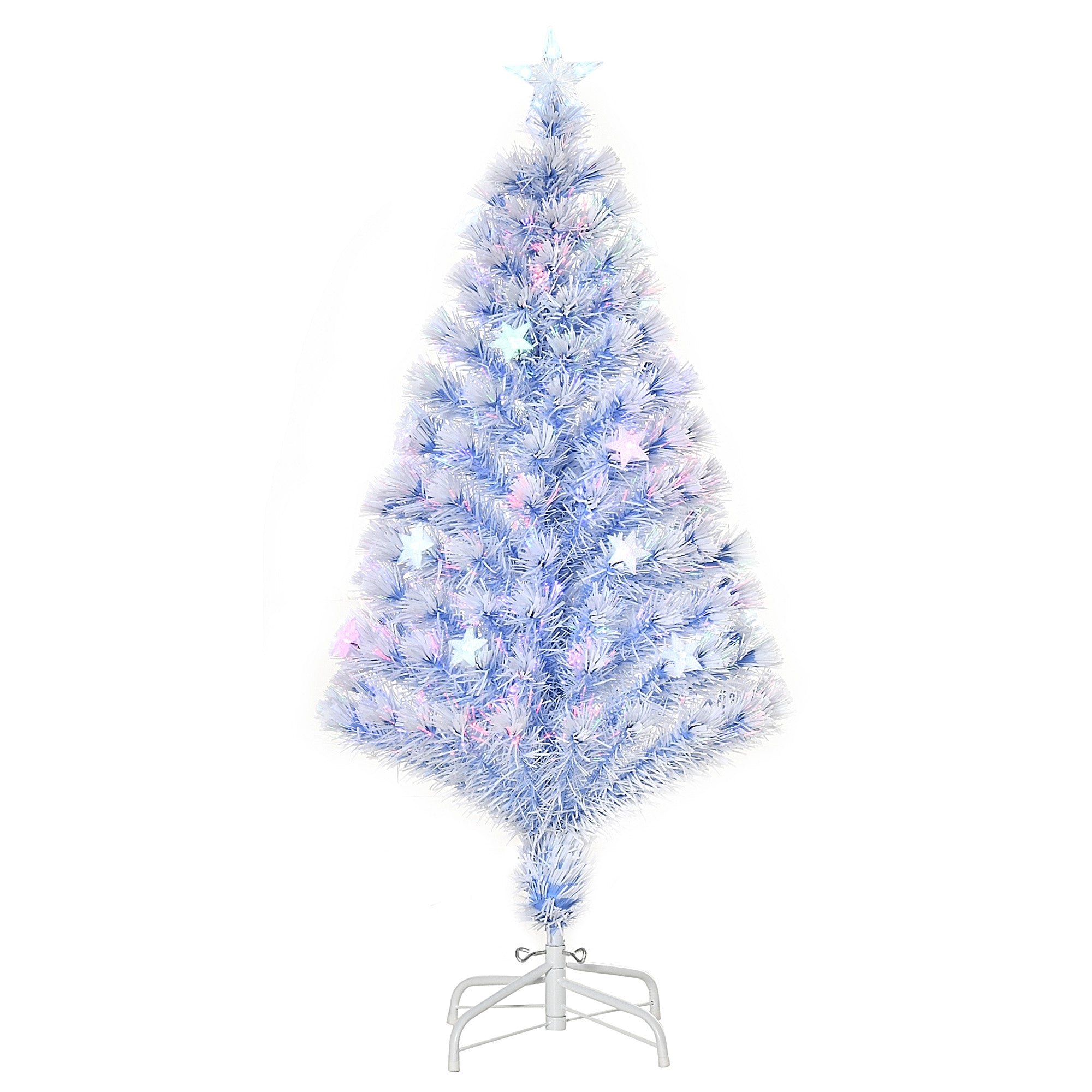 4goodz Kunstkerstboom multi-fiberoptiek met 3 kleuren LED-lampjes 120 cm - Wit/Blauw
