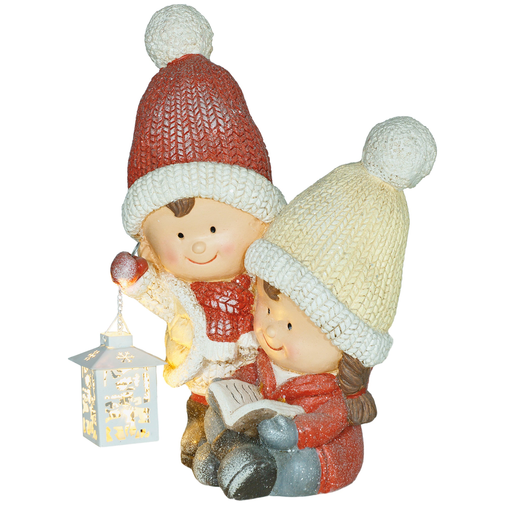 Homcom Kerstkabouter met Boek & Lantaarn, LED, werkt op batterijen, 30 x 23 x 45 cm