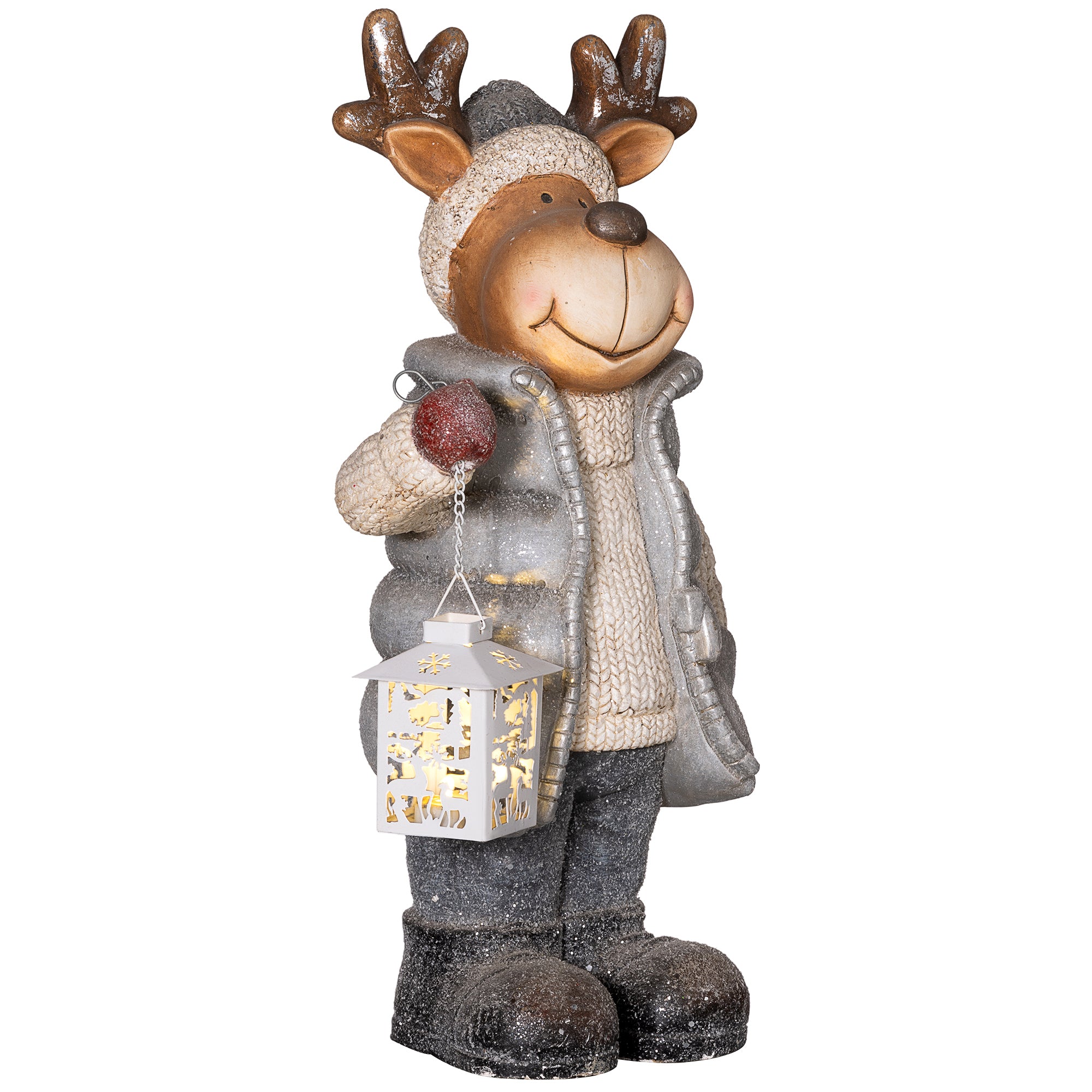 Homcom Kerstdecoratie, rendier met lantaarn, LED, werkt op batterijen, 25,5 x 19,5 x 52 cm