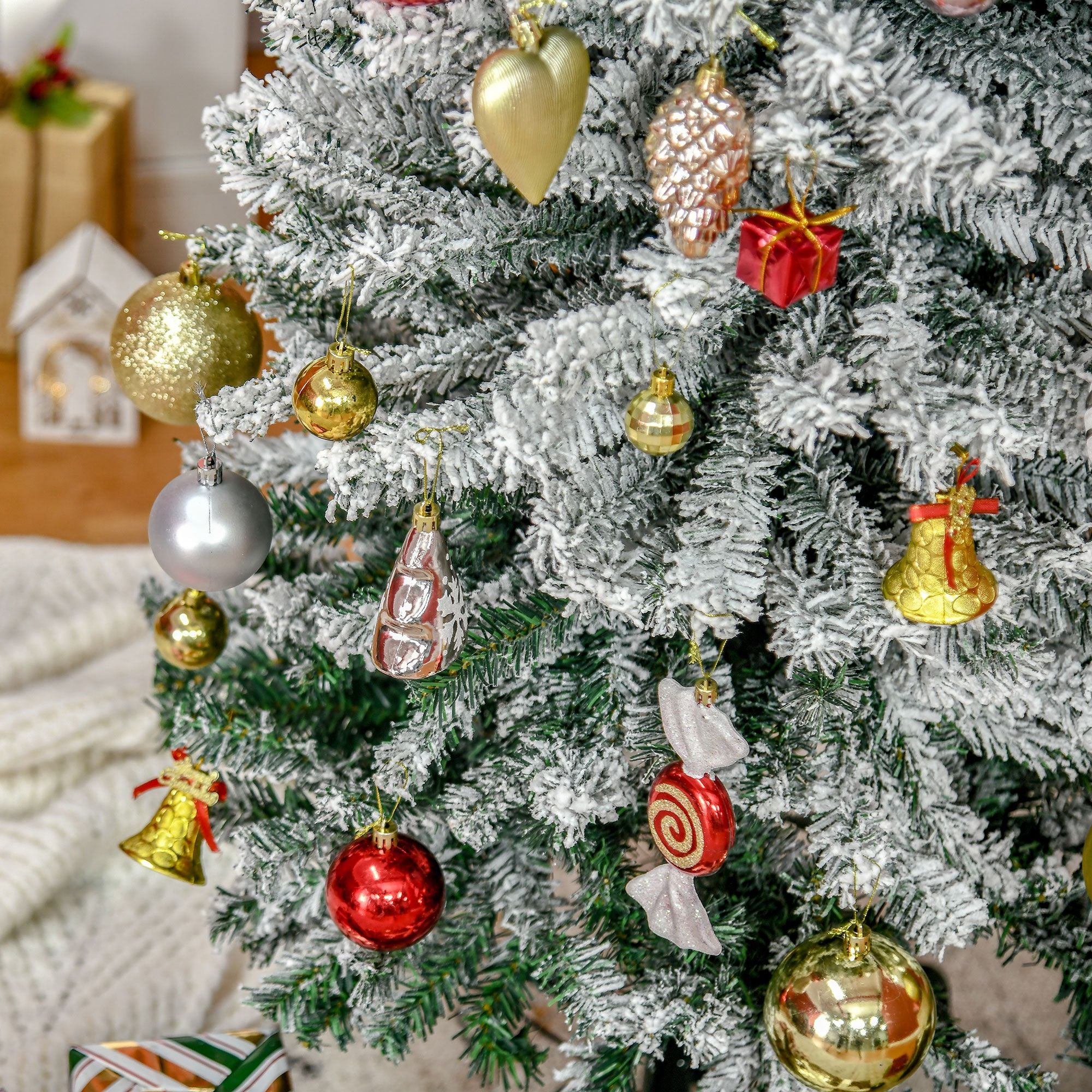 Homcom Kerstboom Smal met Sneeuw - incl. standaard 225 cm - Wit/Groen