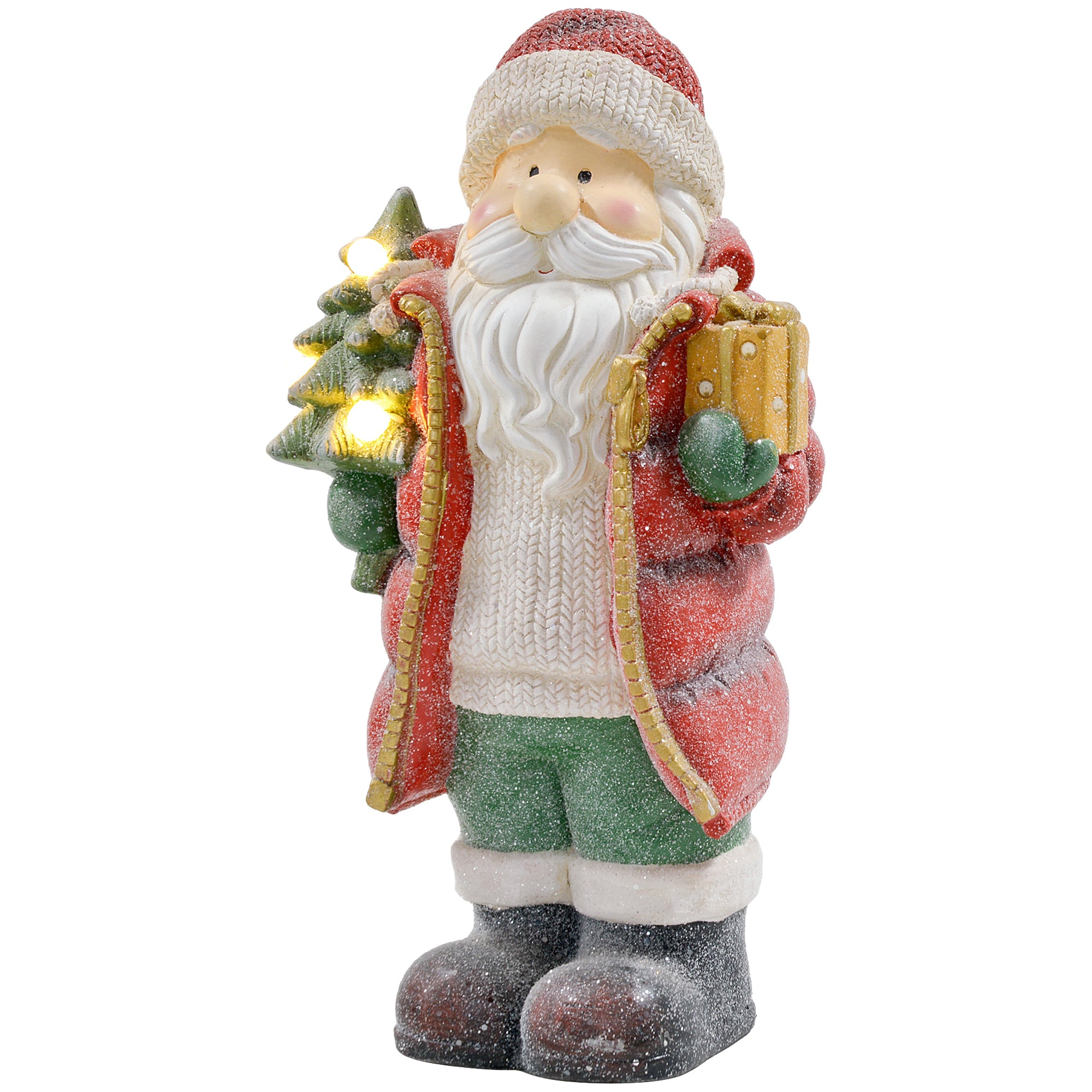 Homcom Kerstman beeldje 50 cm met boom en cadeau- 3 warm witte LED's werkt op batterijen