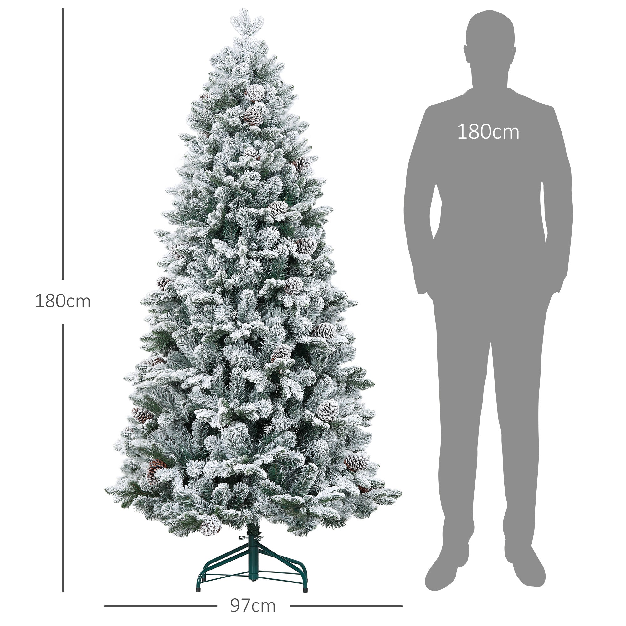 Homcom Kunstkerstboom met Sneeuw & Dennenappels Ø97 x 180 cm