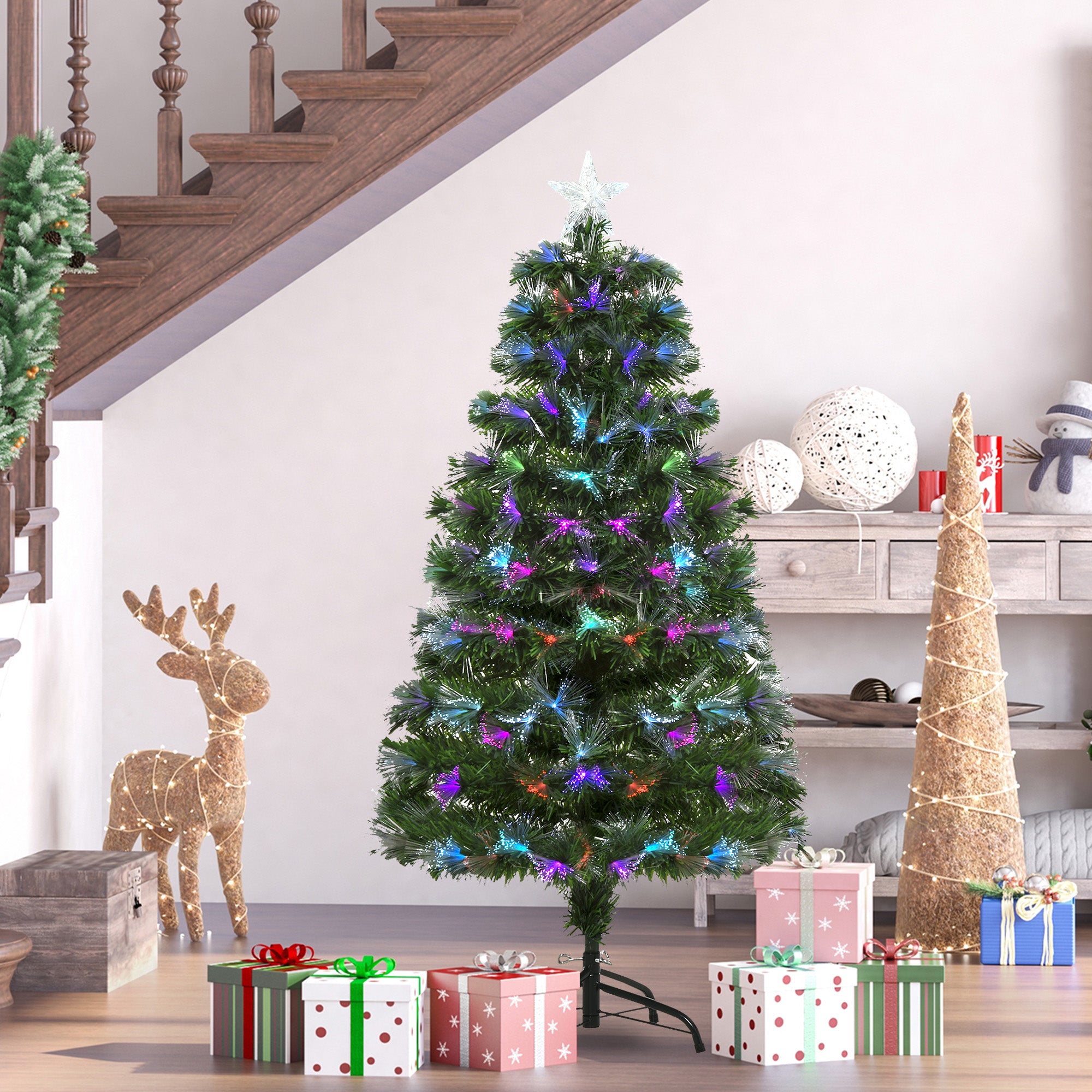 Homcom Kerstboom Fiber Optic LED-verlichting met Ster Piek 120cm - Groen