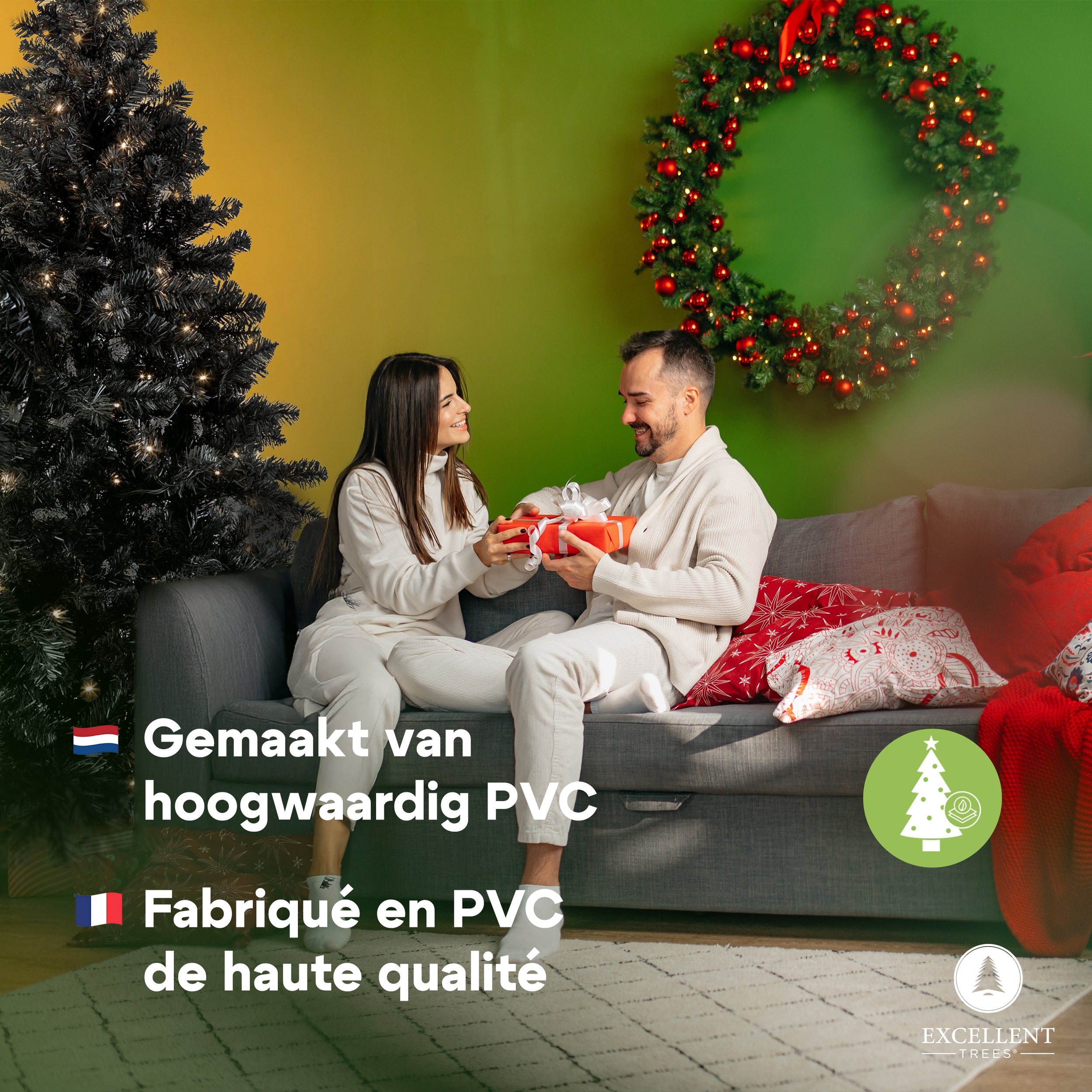 Excellent Trees® Kerstboom Stavanger Black 180 cm - Zwarte Kerstboom met 350 LED Verlichting - ⌀110cm - 180cm