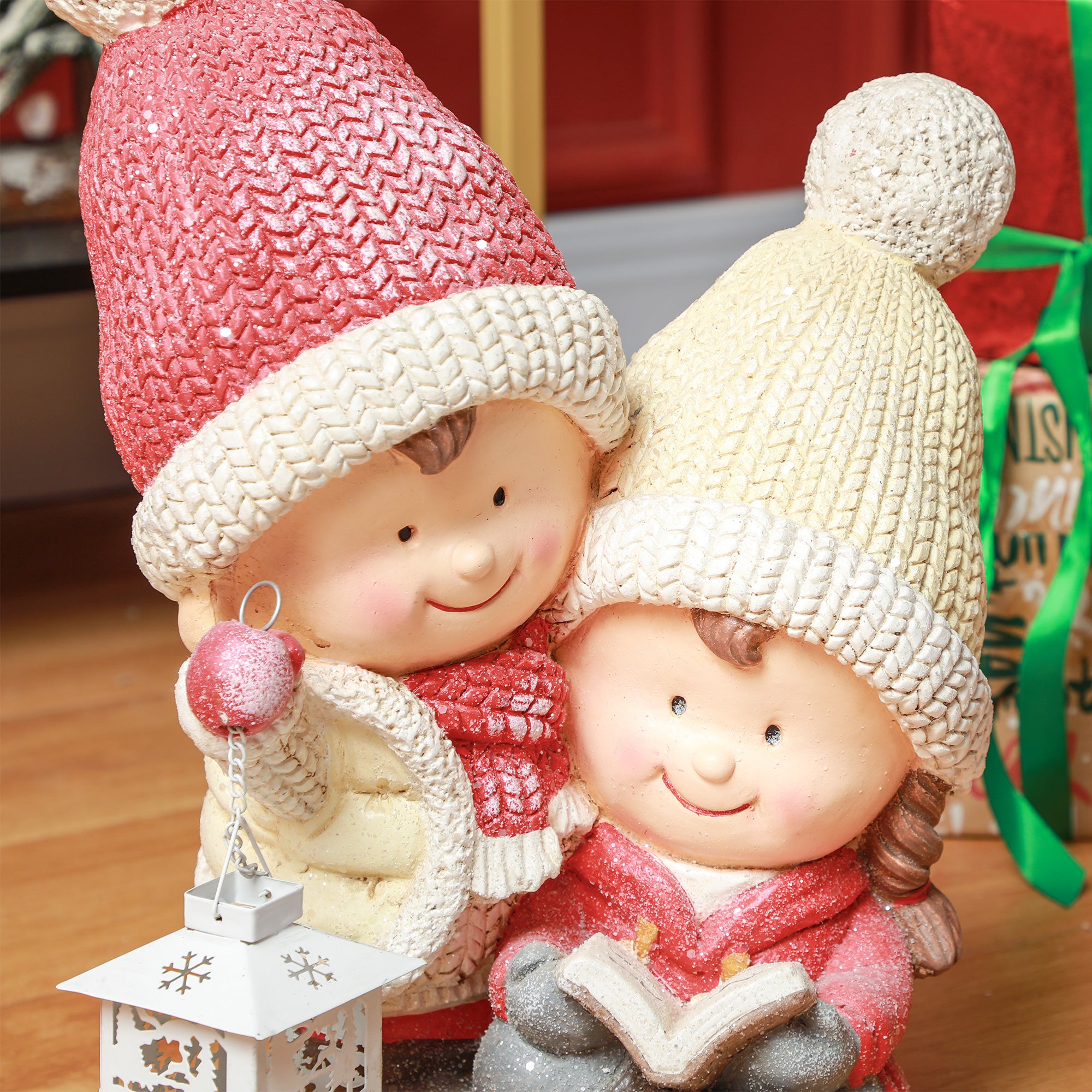 Homcom Kerstkabouter met Boek & Lantaarn, LED, werkt op batterijen, 30 x 23 x 45 cm