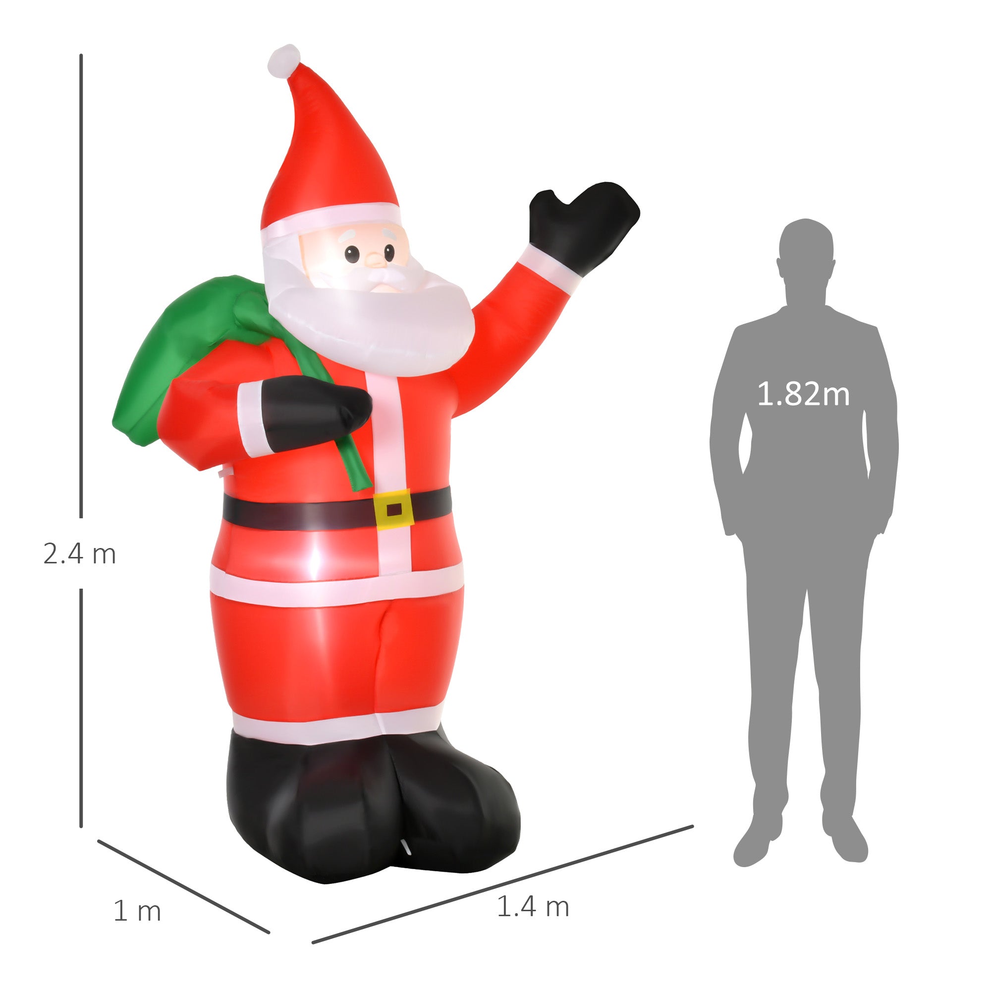 Homcom Santa Claus 240 cm hoog met LED-verlichting Opblaasbaar