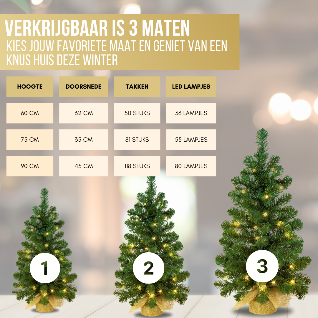 Excellent Trees® Jarbo Mini Kerstboom 60 cm met batterij verlichting - Kunstkerstboom kant en klaar met Verlichting - Hoogwaardig PVC - 35 LED Lampjes