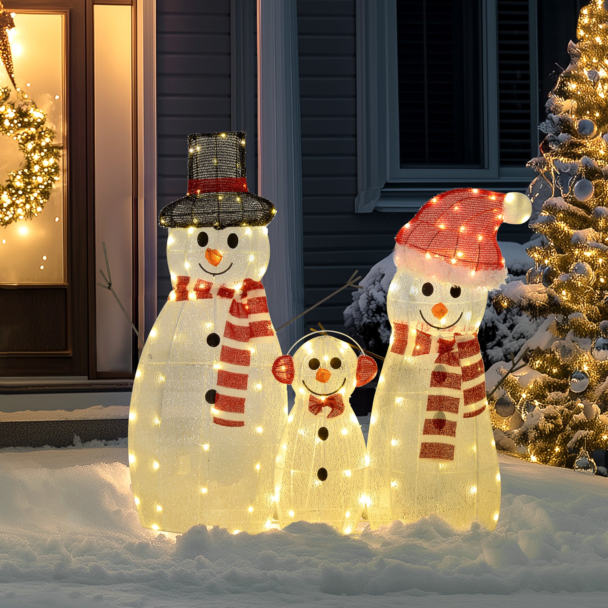 4goodz kerstfiguur Set van Sneeuwmannen met verlichting 148 LED - wit