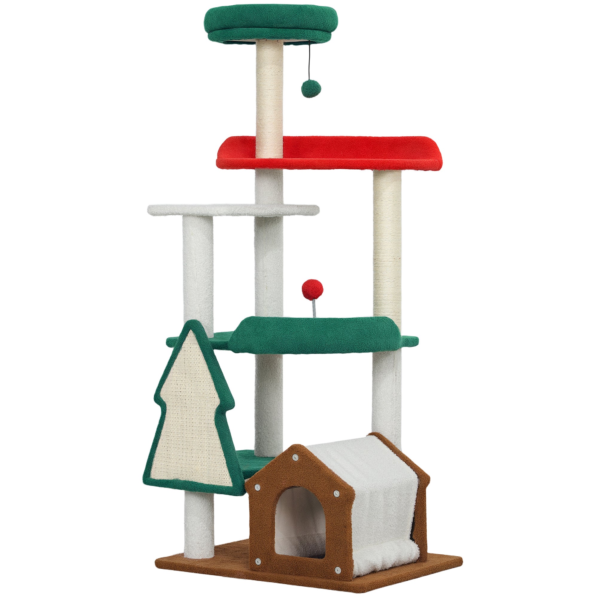 4goodz Katten Krabpaal in Kerst sfeer met kattenhuis springplatforms