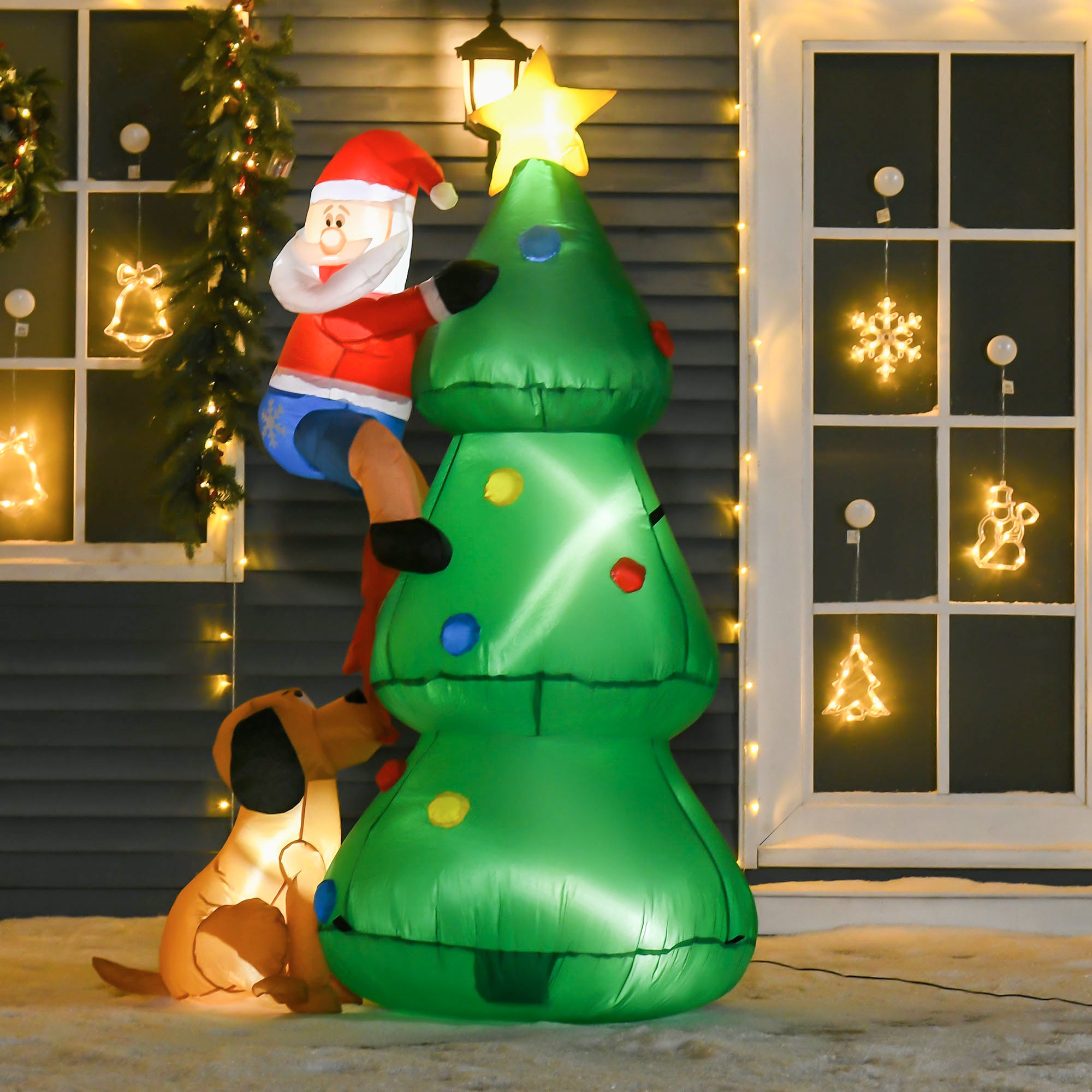 Homcom Opblaasbare Kerstboom met kerstman met LED Verlichting 180 cm