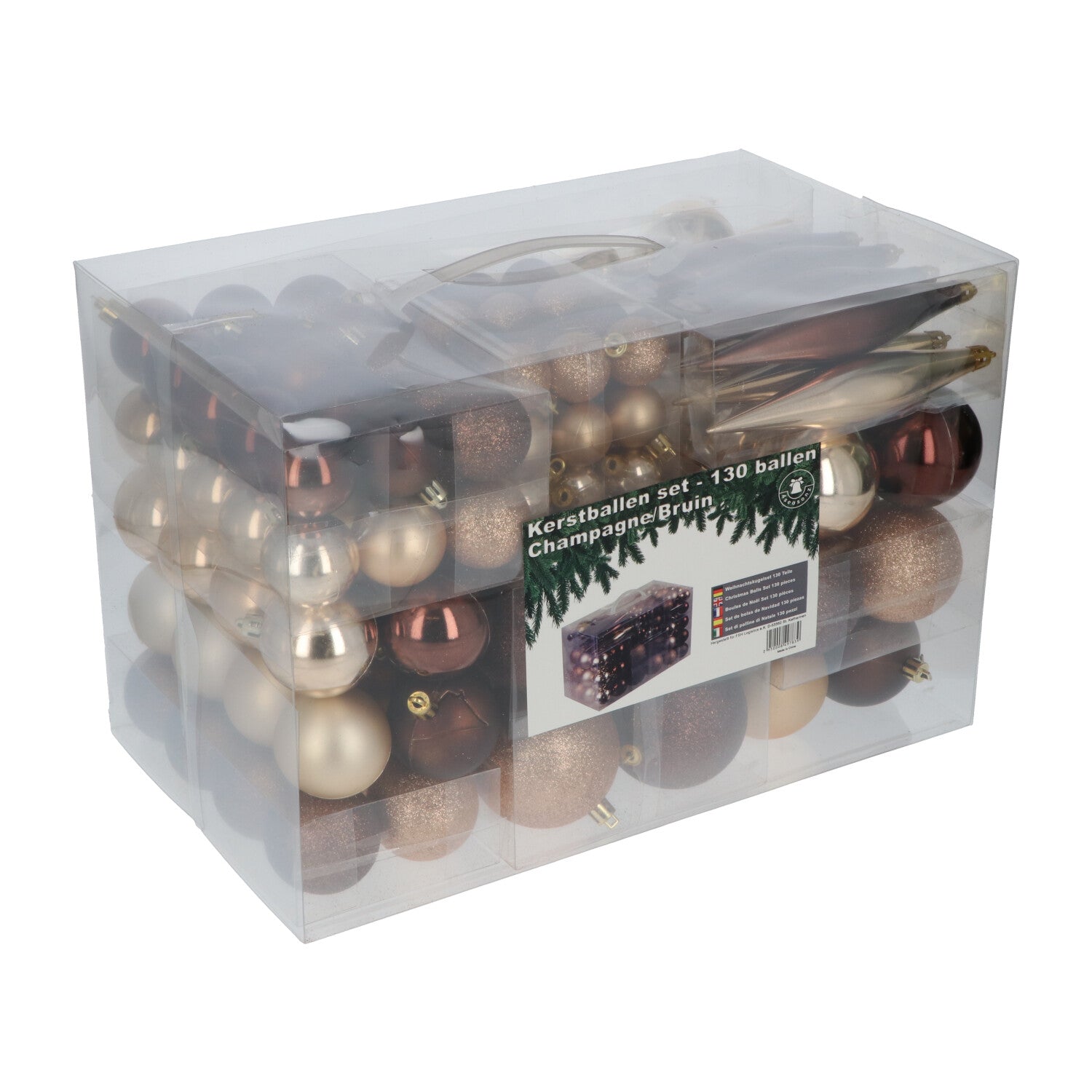 4seasonz® Kerstballen set 130 Kunststof - Ballen Piek en Parelsnoer Bruin