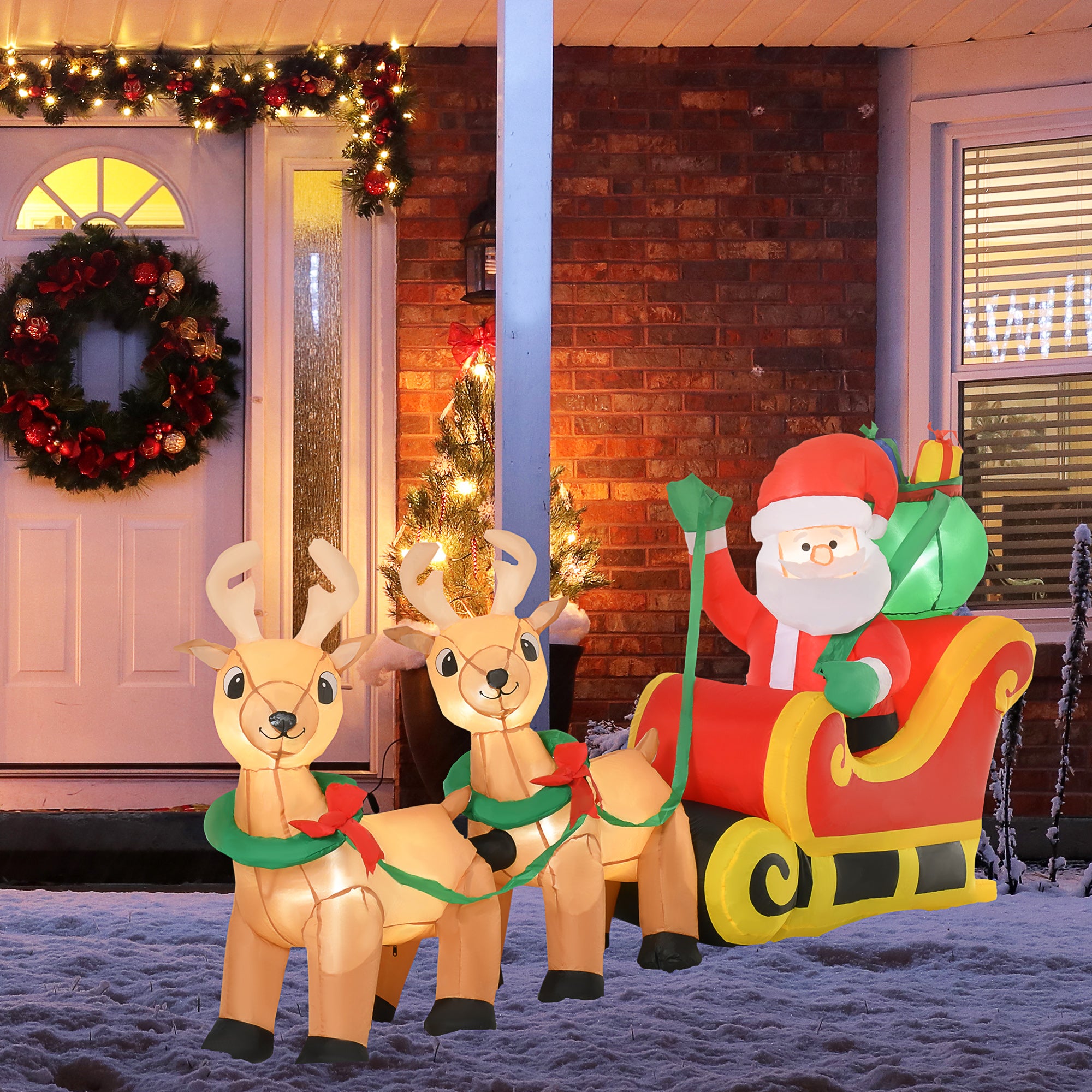 Homcom Opblaasbare Kerstman met Slee met 6 LED-lampjes - Waterdicht 240 cm