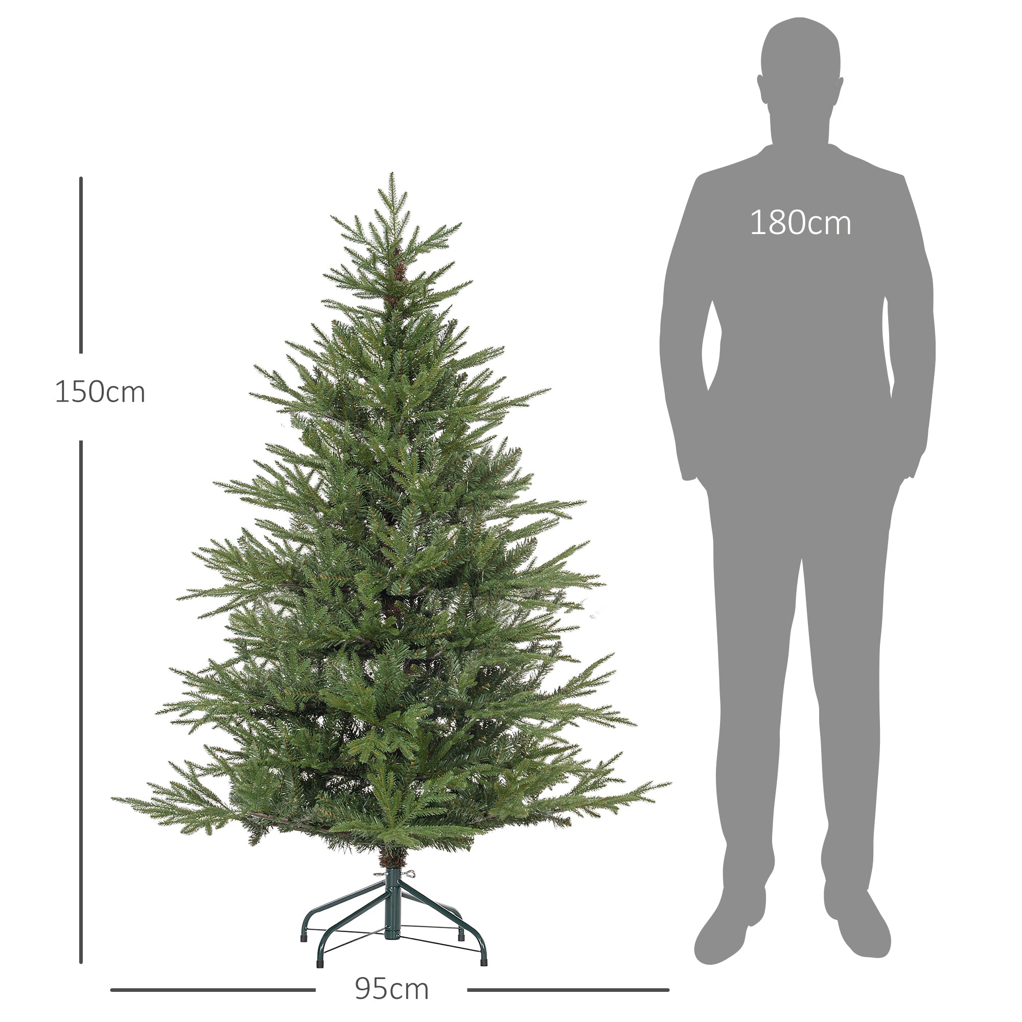 Homcom Kunstkerstboom 150 cm - realistisch uiterlijk - snelle montage - met standaard