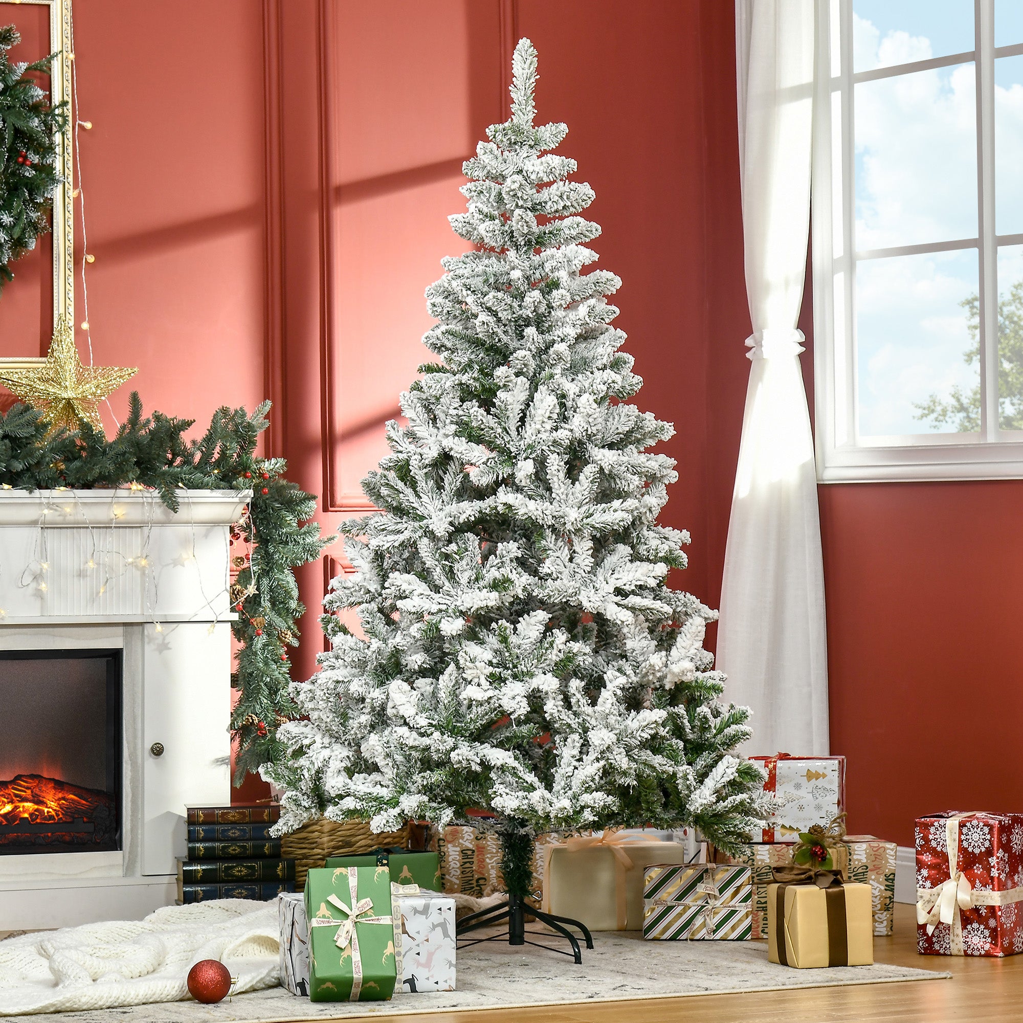 Homcom Kunstkerstboom met Sneeuweffect Scharnierconstructie Ø105 x 180H cm - Groen/Wit