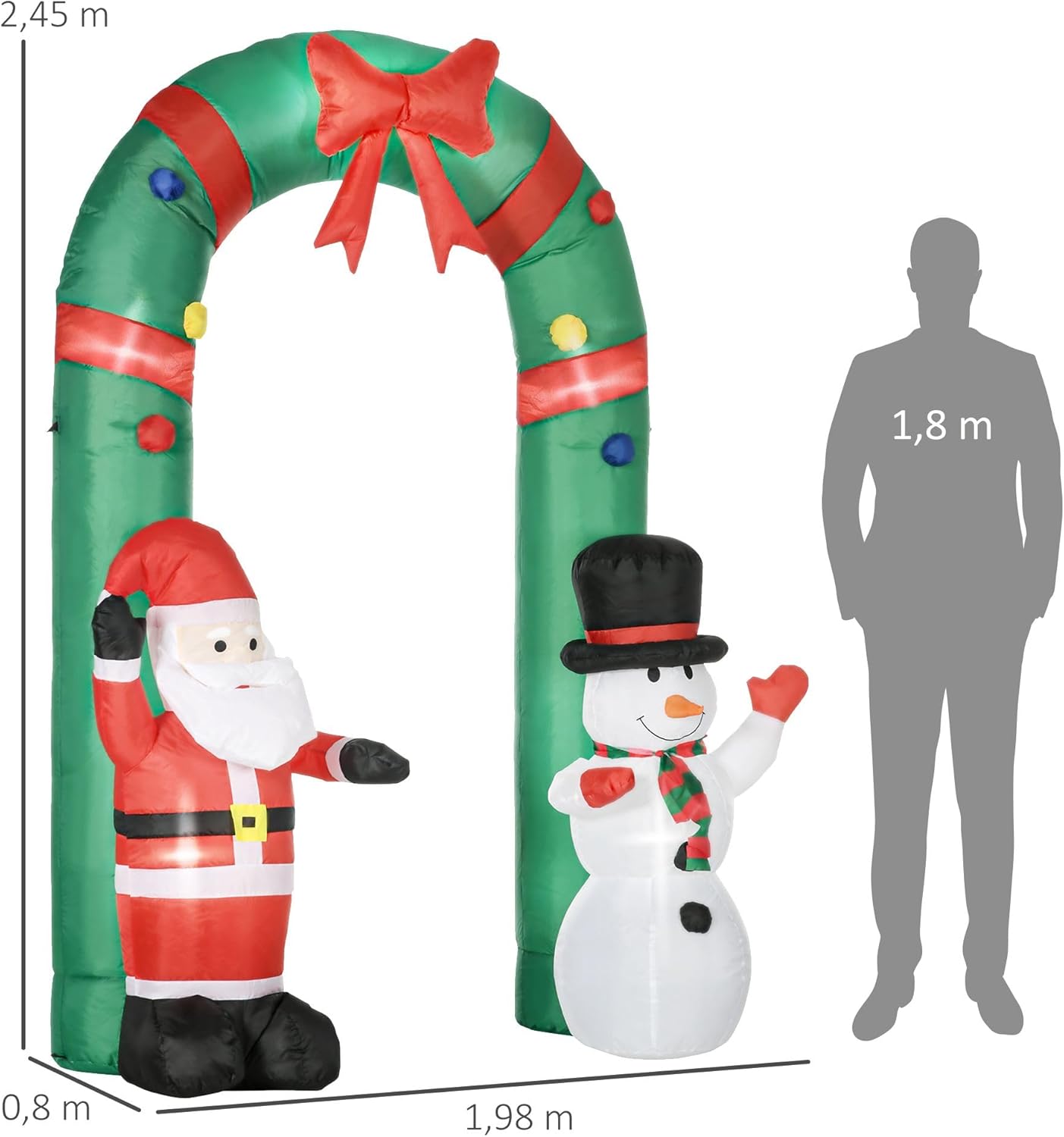 4goodz Opblaasbare Boog met Kerstman en Sneeuwman 198 x 80 x 245 cm